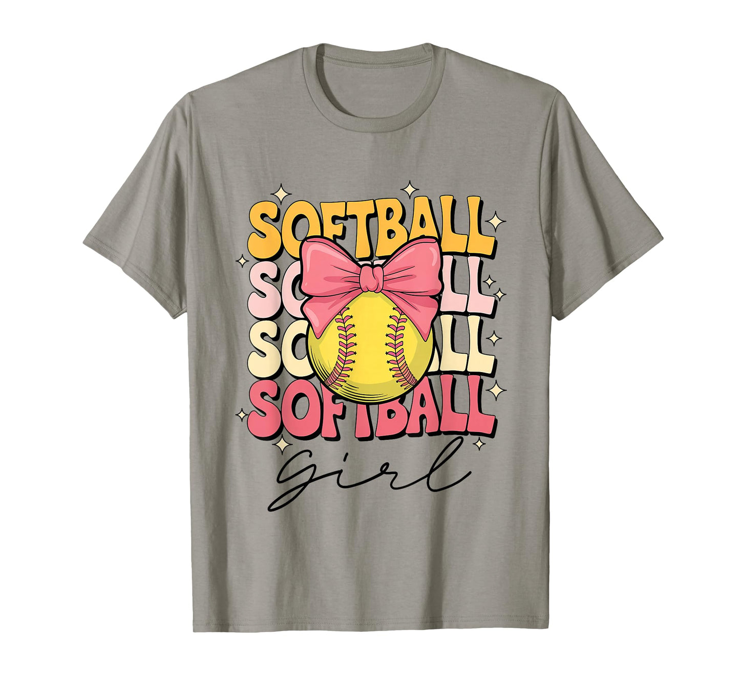 Groovy Softball Girl Girls Coquette Bow Softball T-Shirt