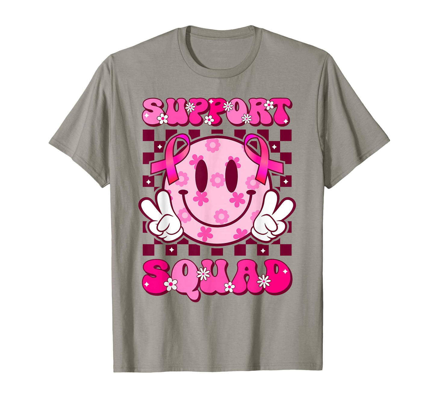 Groovy Smile Face Pink Ribbon Support Squad Breast Cancer T-Shirt