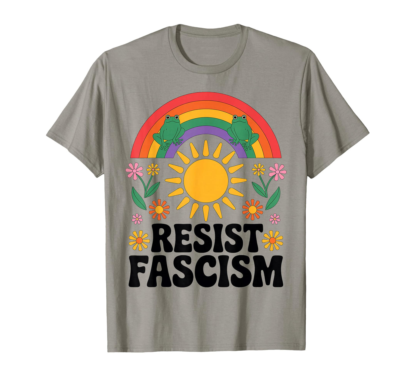 Frog Resist Fascism Retro Groovy Rainbow No Kings Hippie T-Shirt
