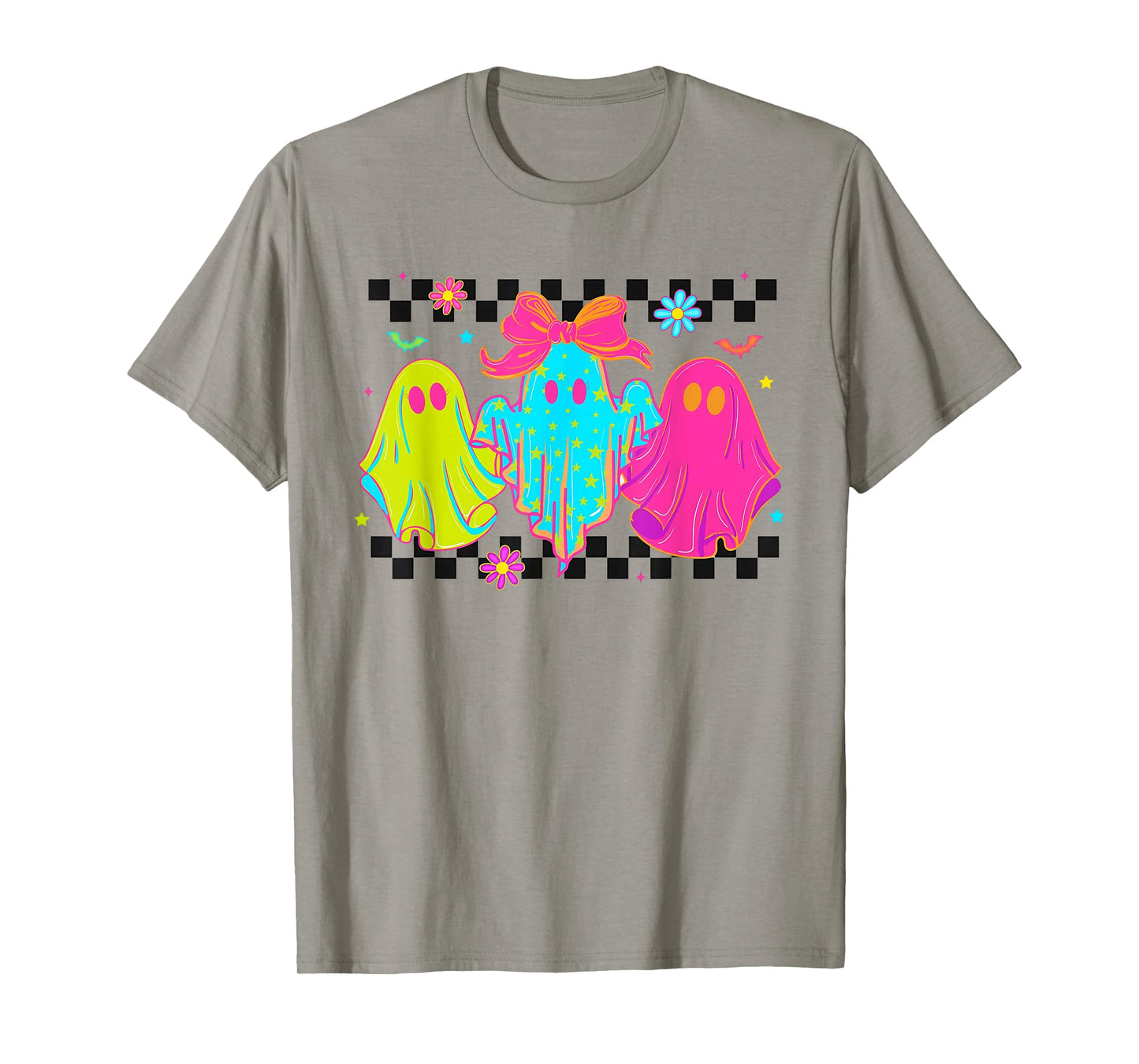 Checkered Neon Halloween Ghost T-Shirt