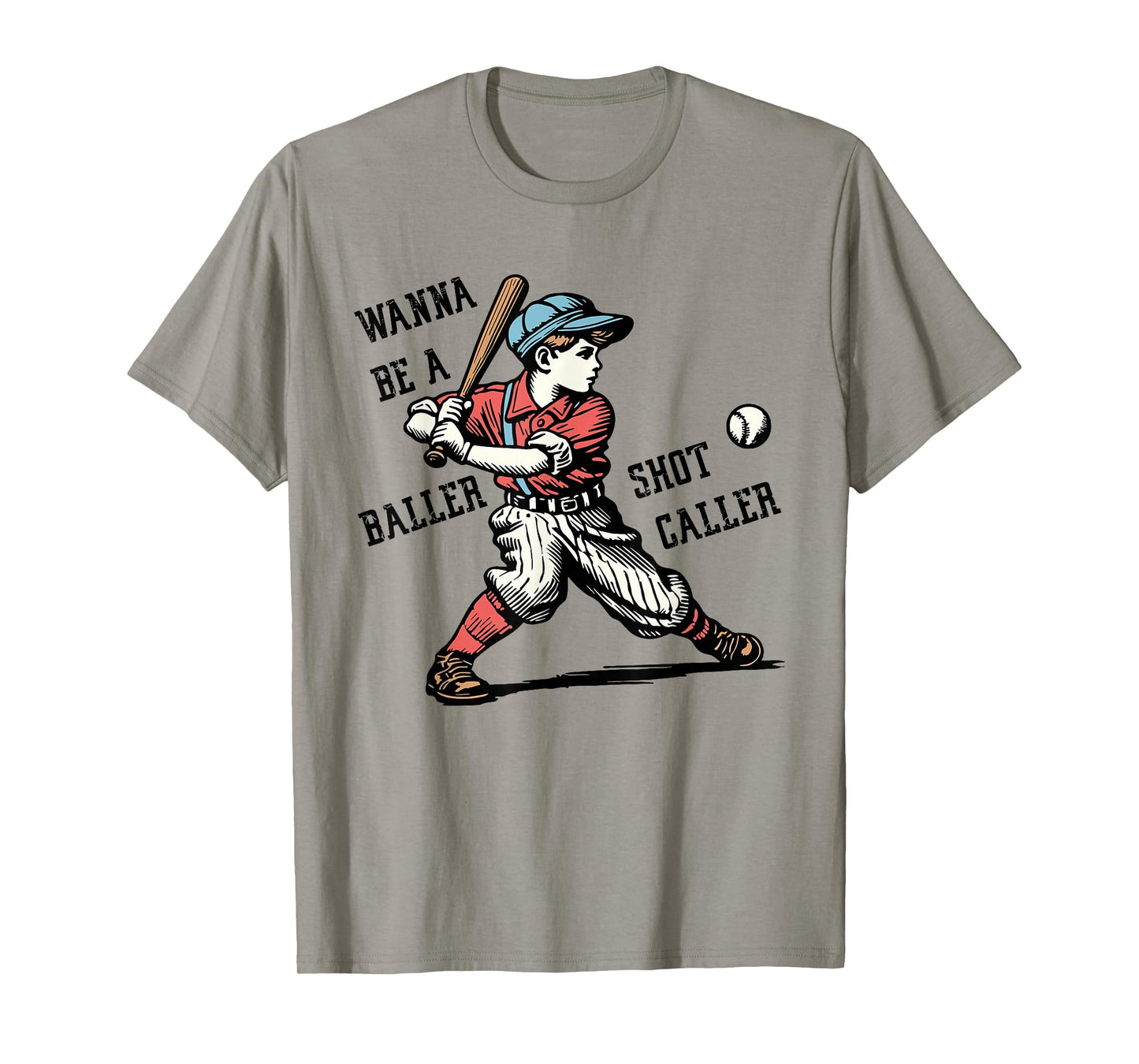 Wanna Be A Baller Shot Caller Retro Game Day Baseball Boy T-Shirt