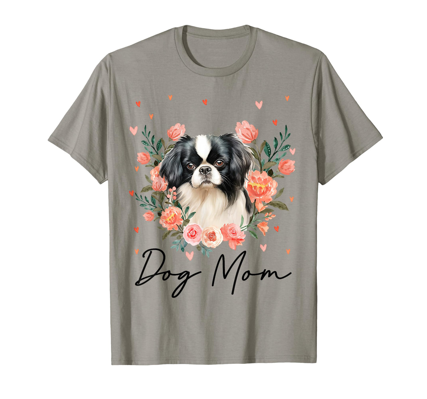 Womens Cute Japanese Chin Mom Flower Dog Lover T-Shirt