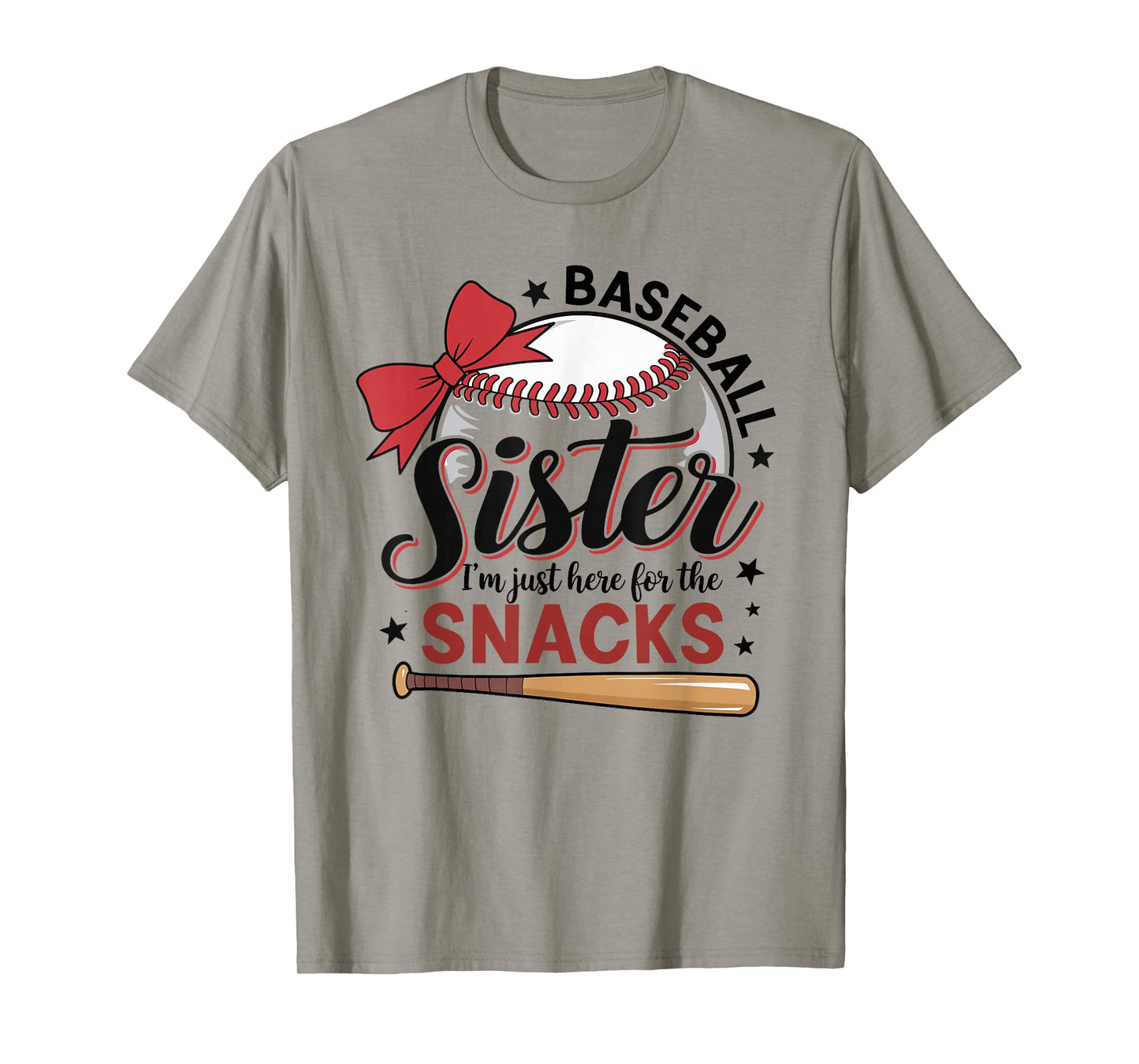 Funny Baseball Sister I'm Just Here for the Snacks Bow T-Shirt