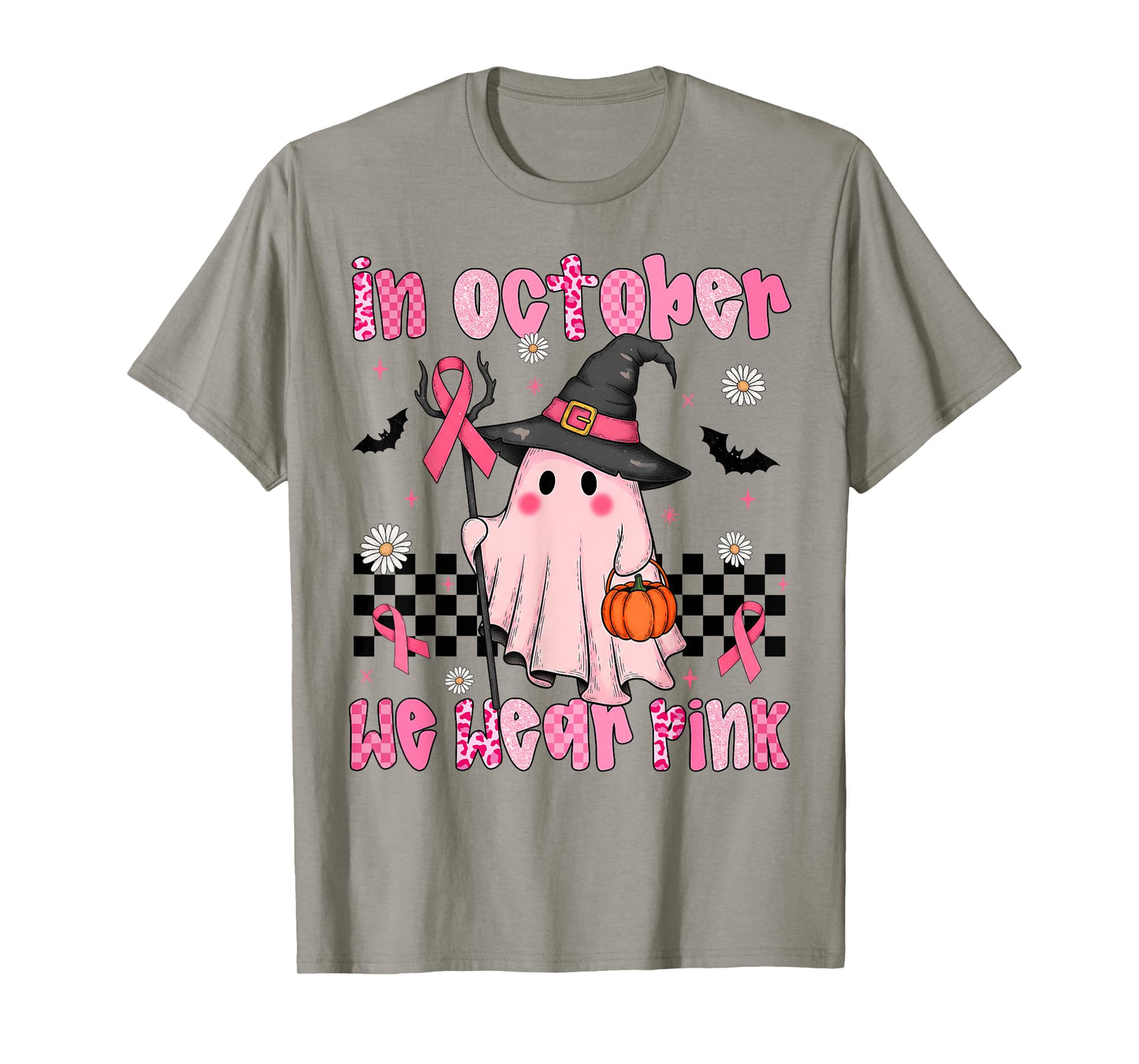 Breast Cancer Awareness In October We Wear Pink Ghost Ribbon T-Shirt