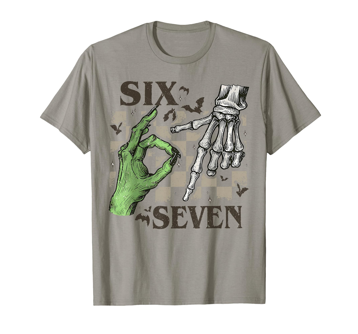 Six Seven Skeleton Hand Sign Meme Halloween Women Men Kids T-Shirt