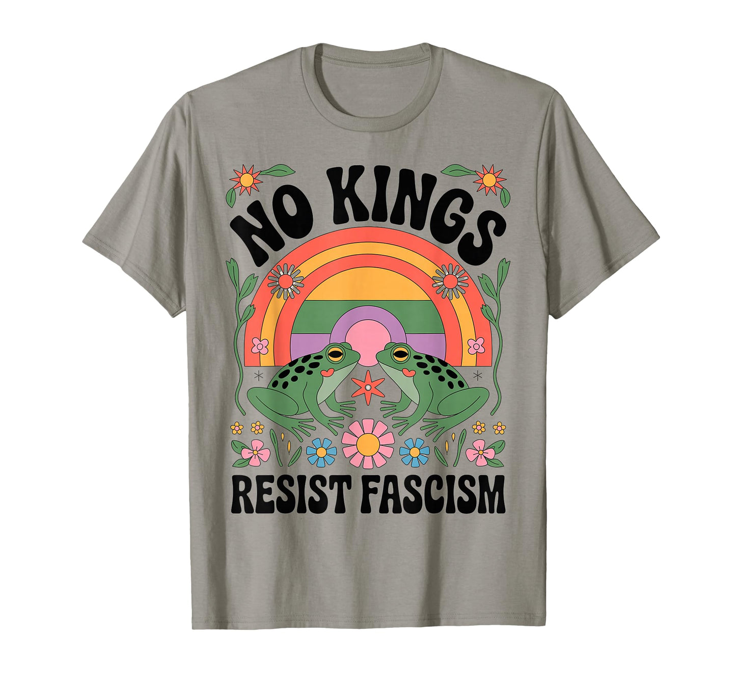 Frog Resist Fascism Retro Groovy Rainbow No Kings Hippie T-Shirt