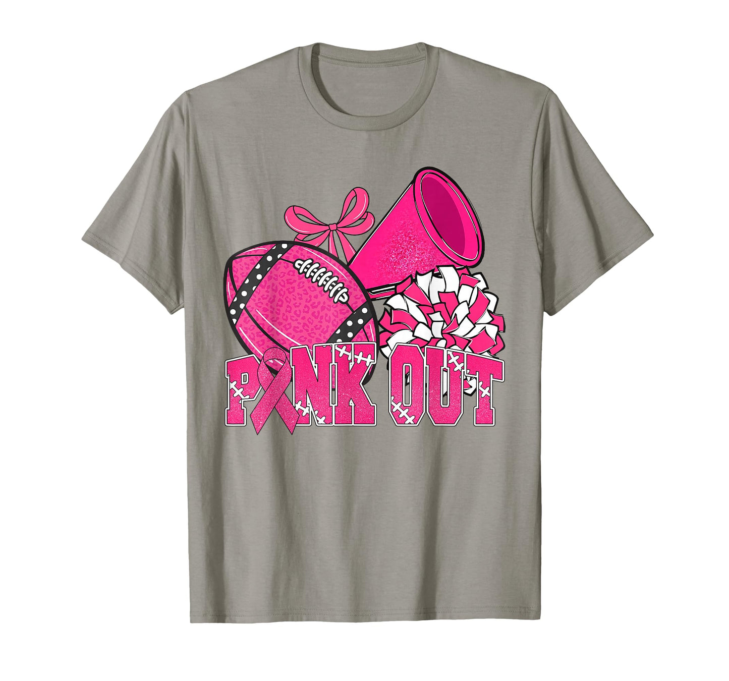 Pink Out Football Pink Bow Cheer Breast Cancer Awareness T-Shirt
