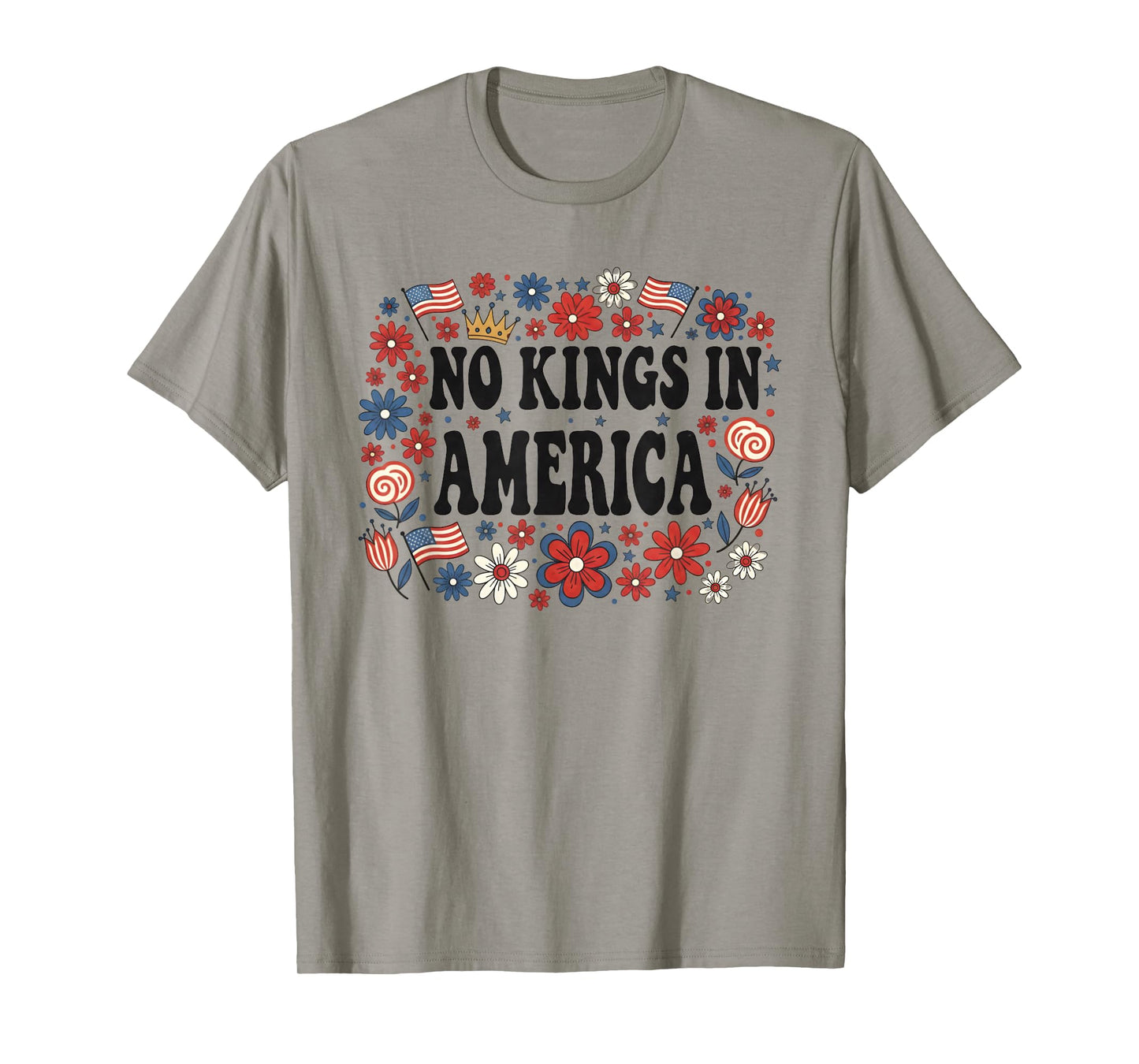 Floral No Kings in America Women Democracy 4th July No Kings T-Shirt