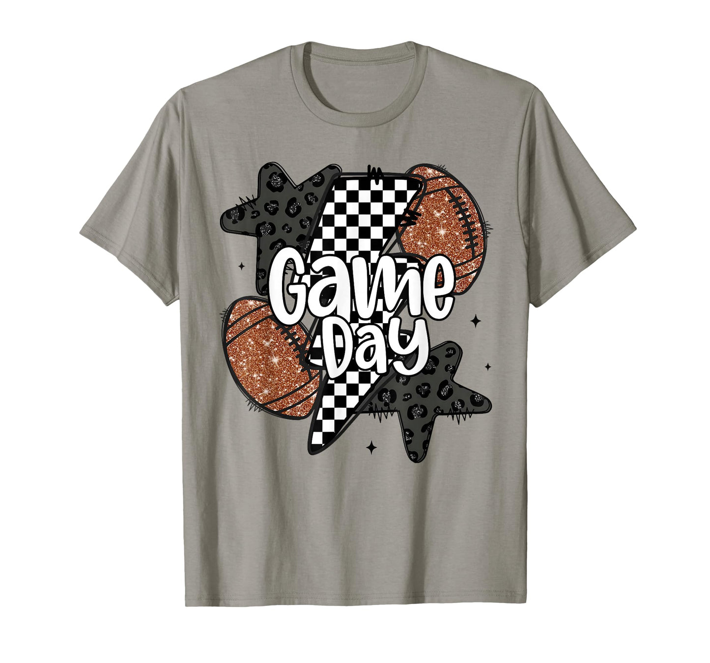 Touchdown American Football Game Day Lightning Checkered T-Shirt