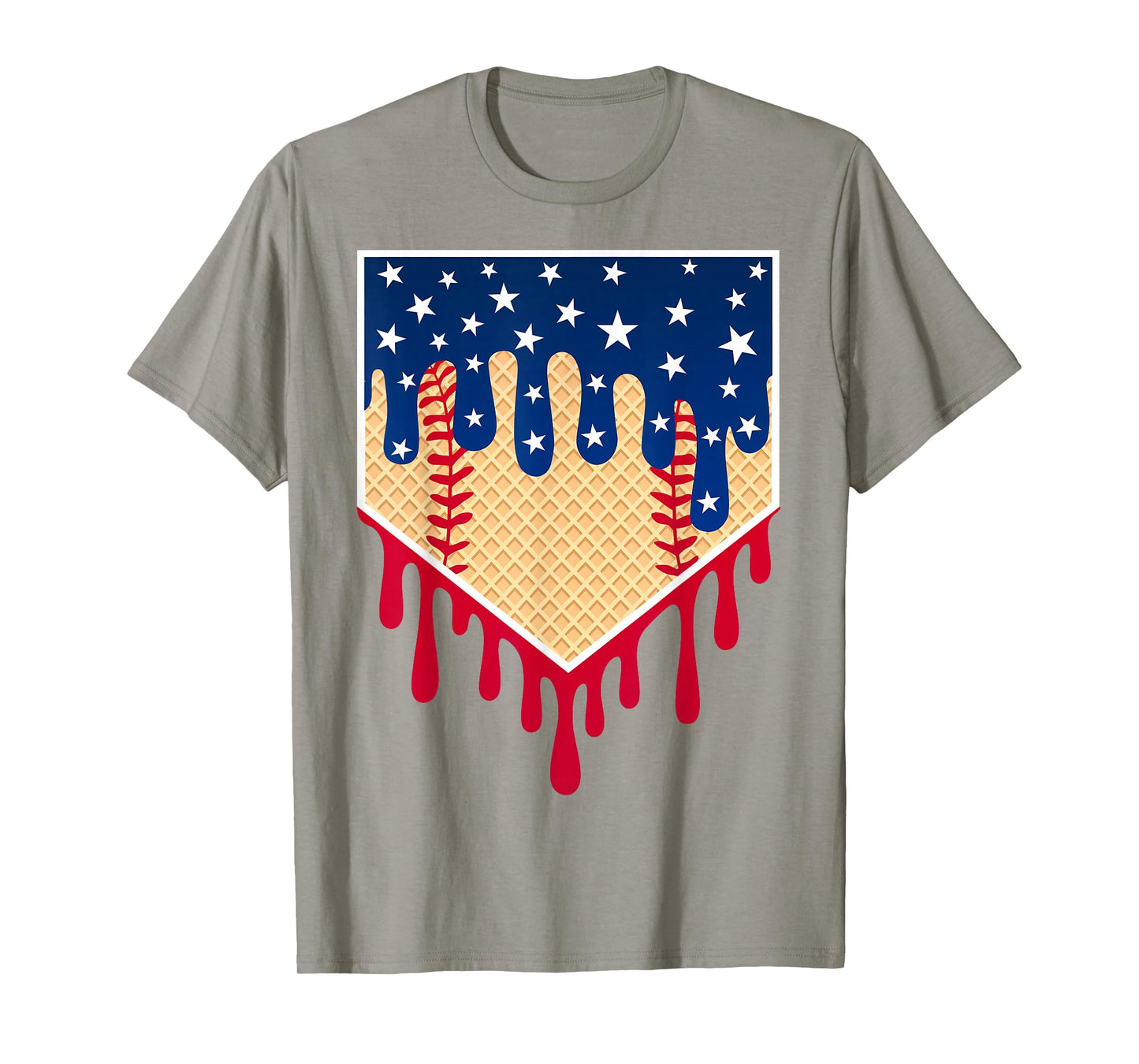 Baseball Ice Cream Drip 4th Of July Red Blue & White Drip T-Shirt