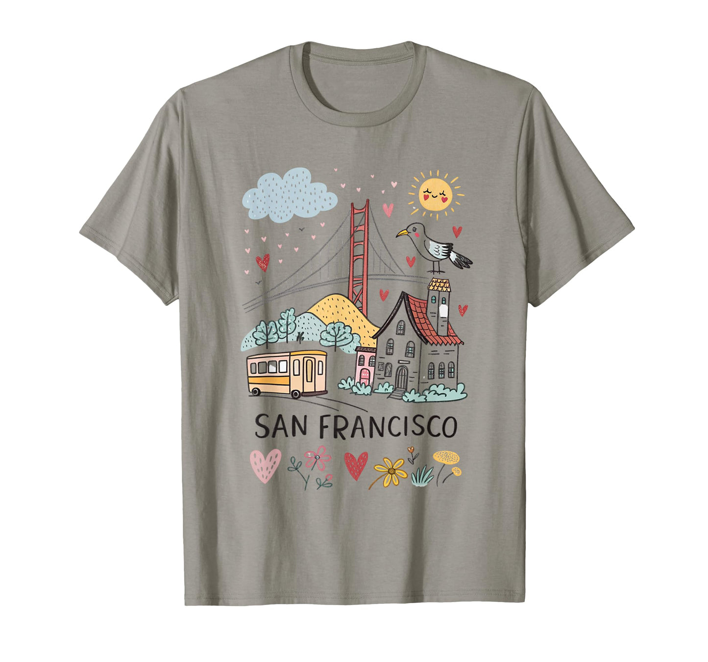 San Francisco Icons Cute Cartoon Design SF City Souvenir T-Shirt