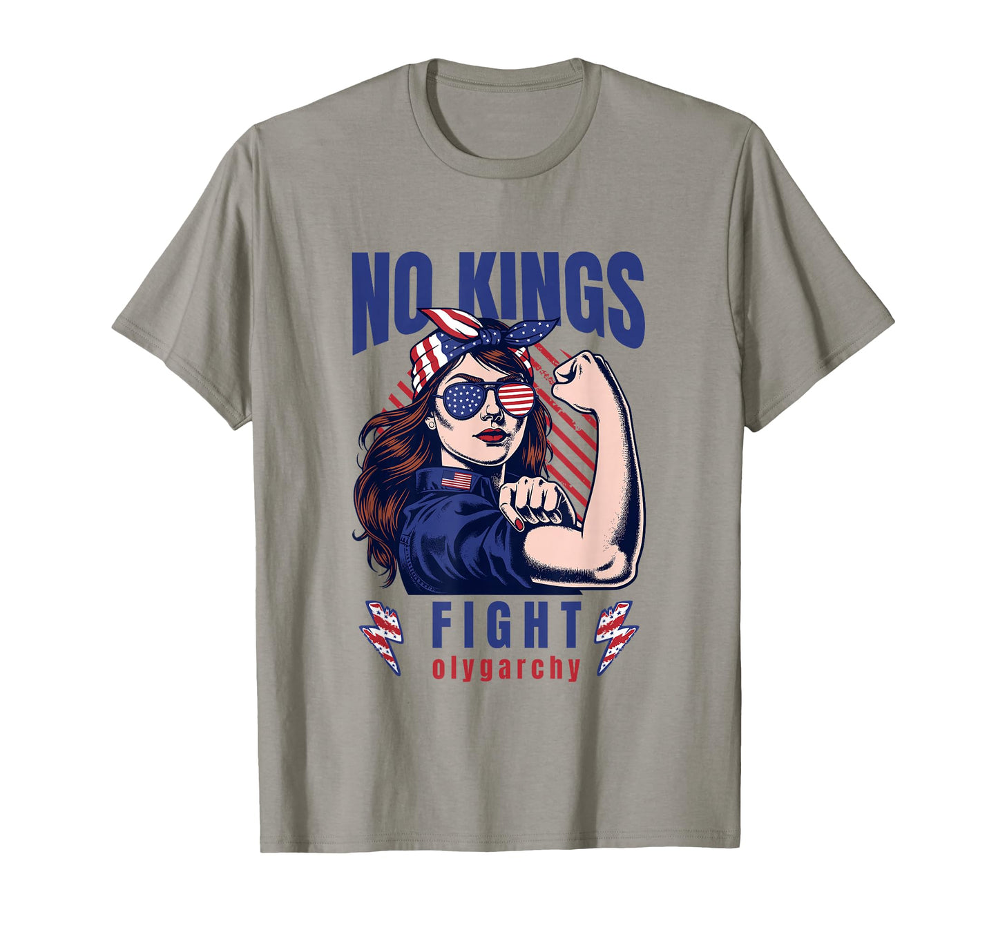 Vintage No Kings Fight Oligarchy Woman's Girl America Flag T-Shirt