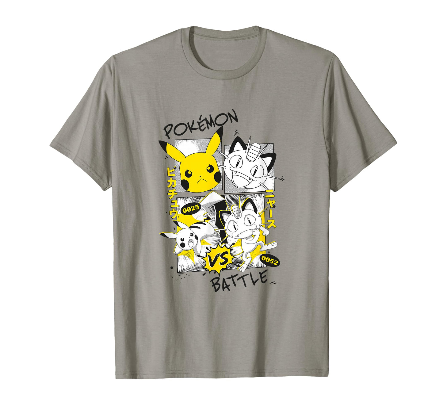 PokΓ©mon Pikachu Vs Meowth Retro Panels Kanji Big Chest T-Shirt