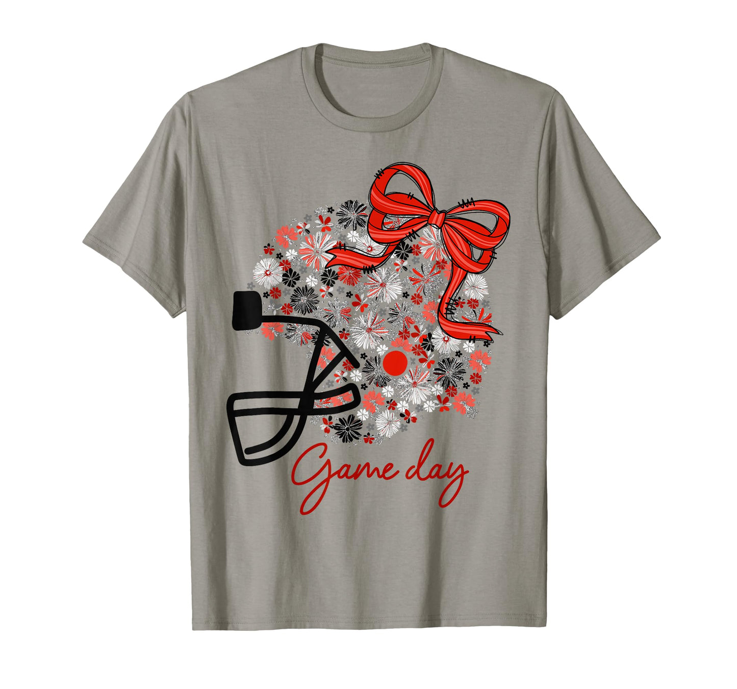 Floral Football Game Day Girly Team Spirit Black Red & White T-Shirt