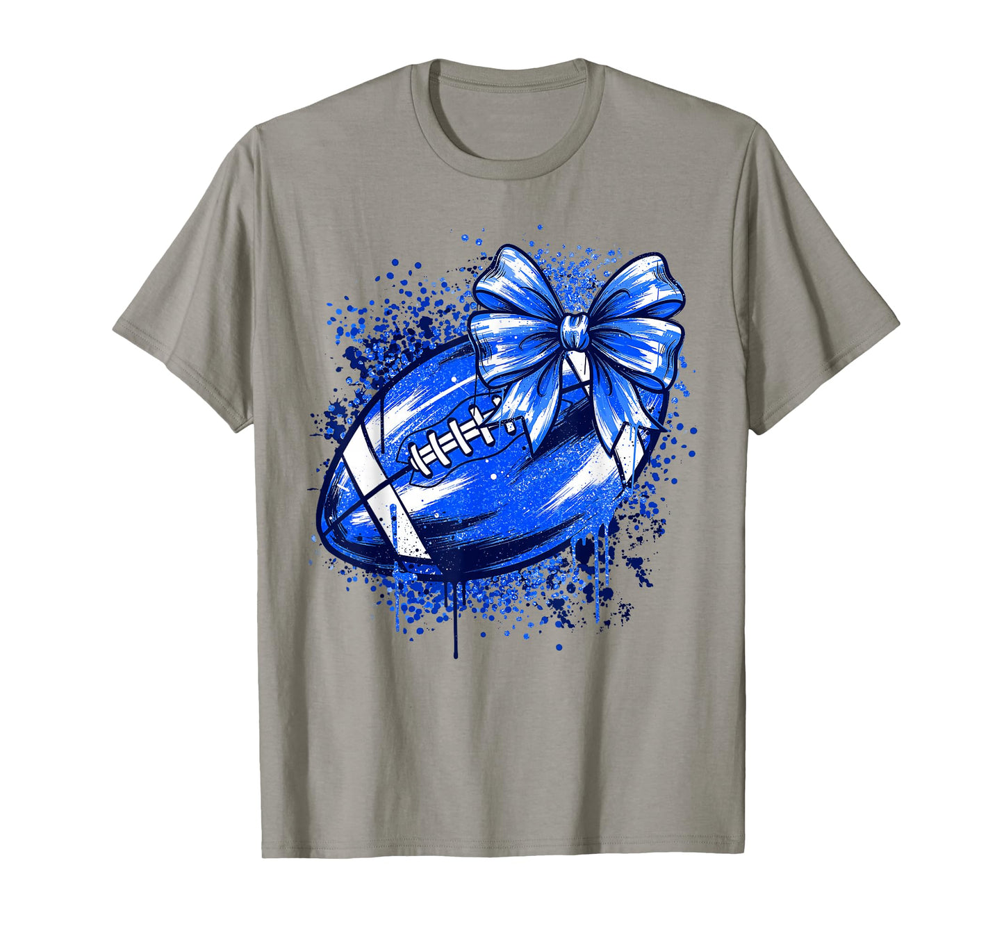 Game Day Coquette Bow Football Mama Girl Go Cheer Blue T-Shirt