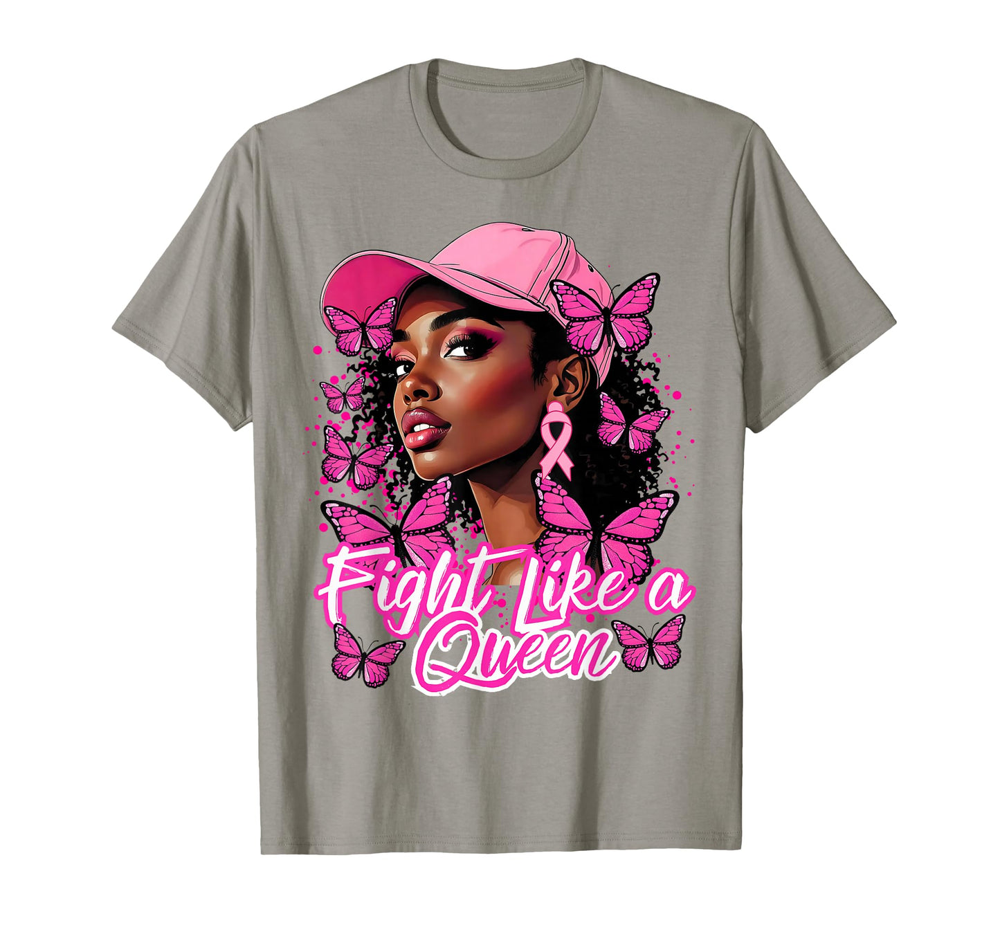 Black Afro Women Butterflies Breast Cancer Awareness Support T-Shirt