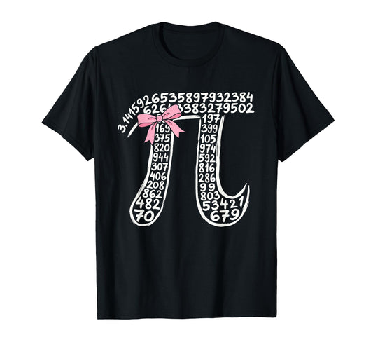 3.14 Digits of Pi Day Women Nerdy Girls Bow Math Lovers T-Shirt - T-Shirt | Black