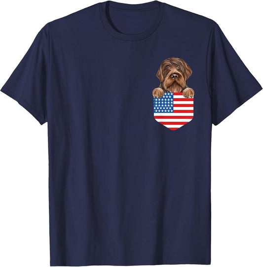 America Flag Wirehaired Pointing Griffon Dog in Pocket