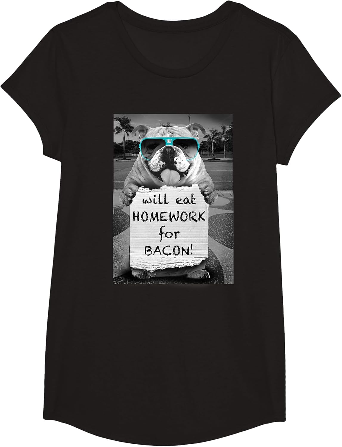 Trendy Graphic Bulldog Will Eat Homework for Bacon!