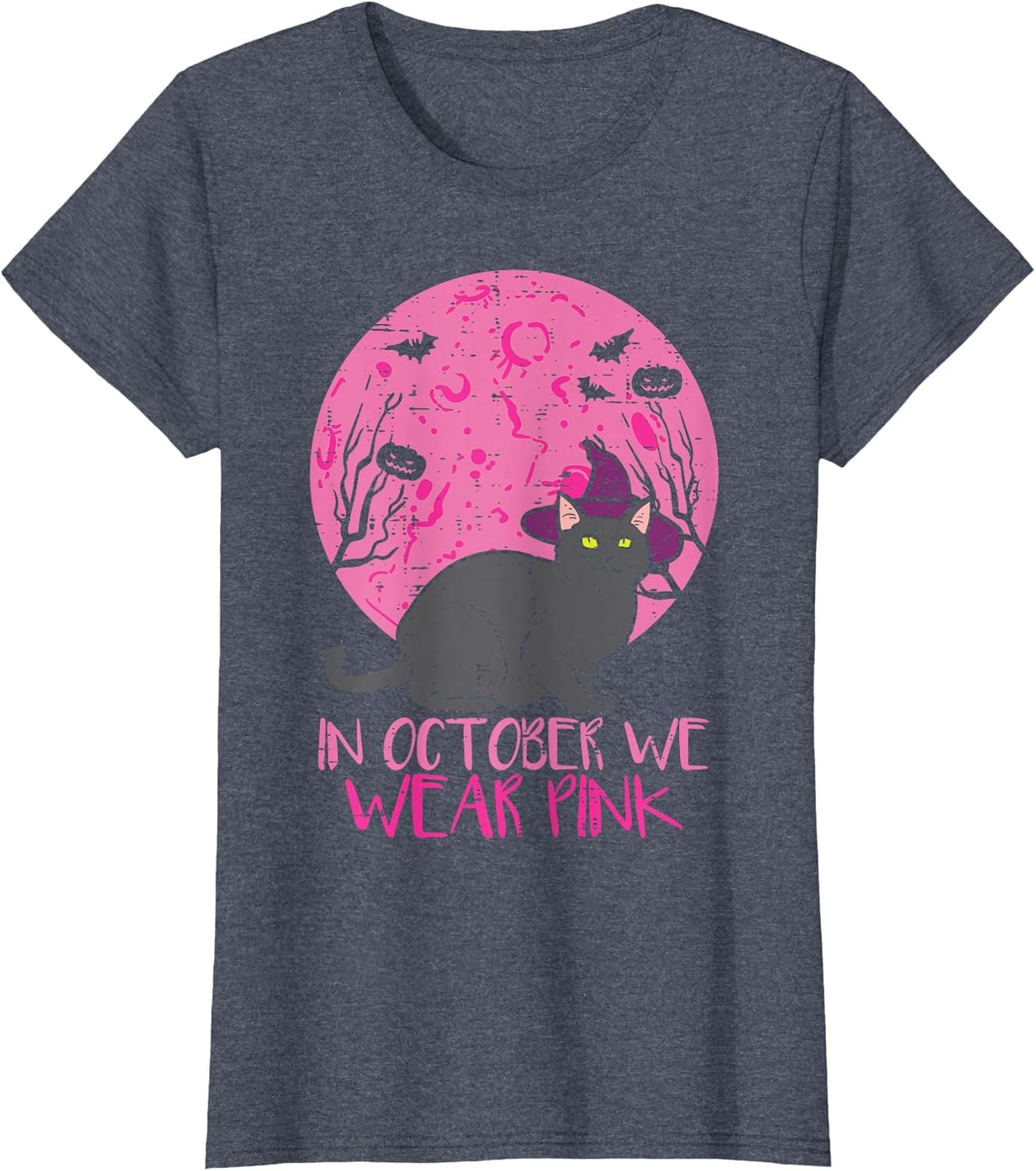 October We Wear Pink Cat Halloween Breast Cancer Awareness