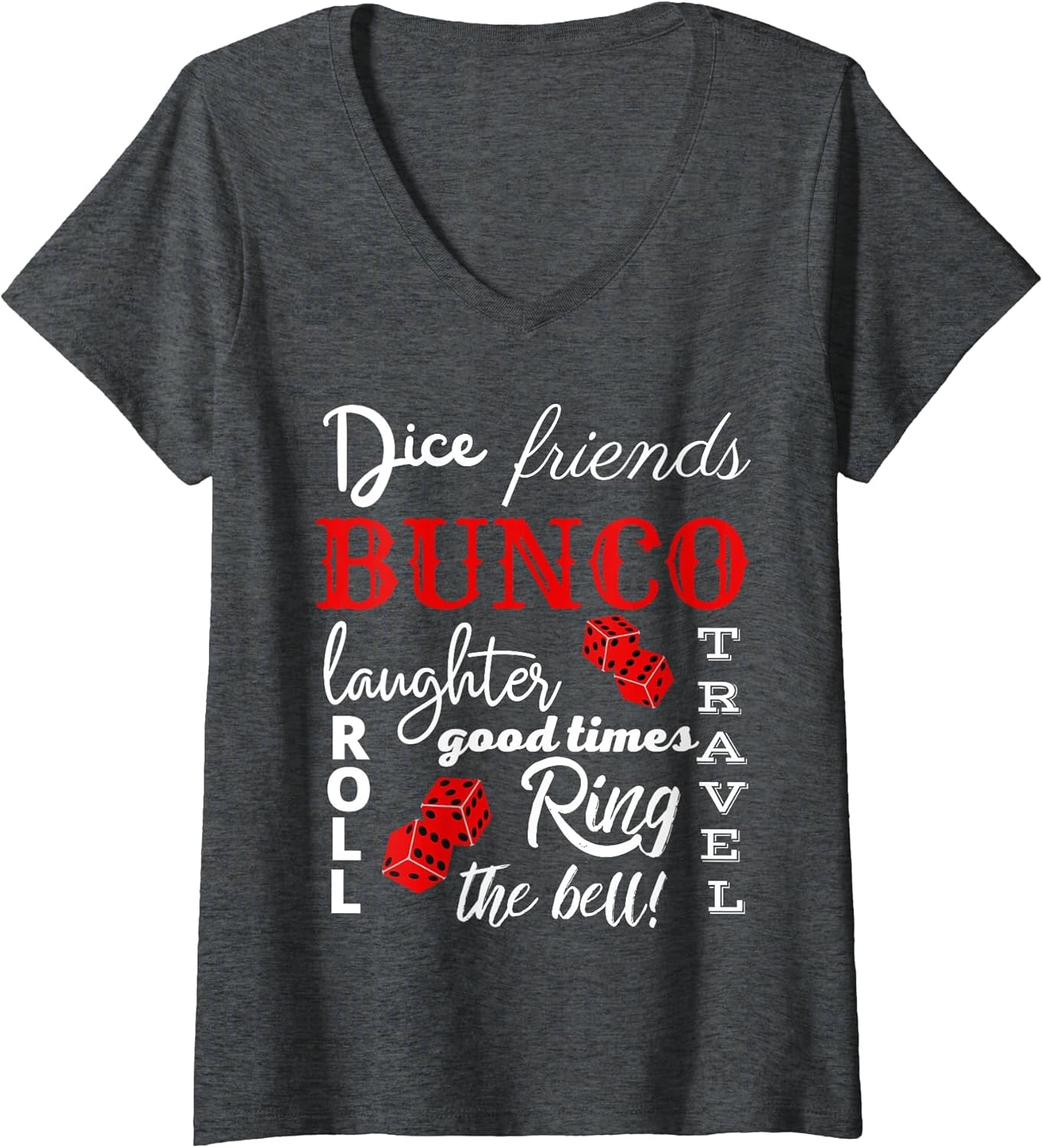 Women's Bunco Dice Good Times Word Cloud Prize V-Neck