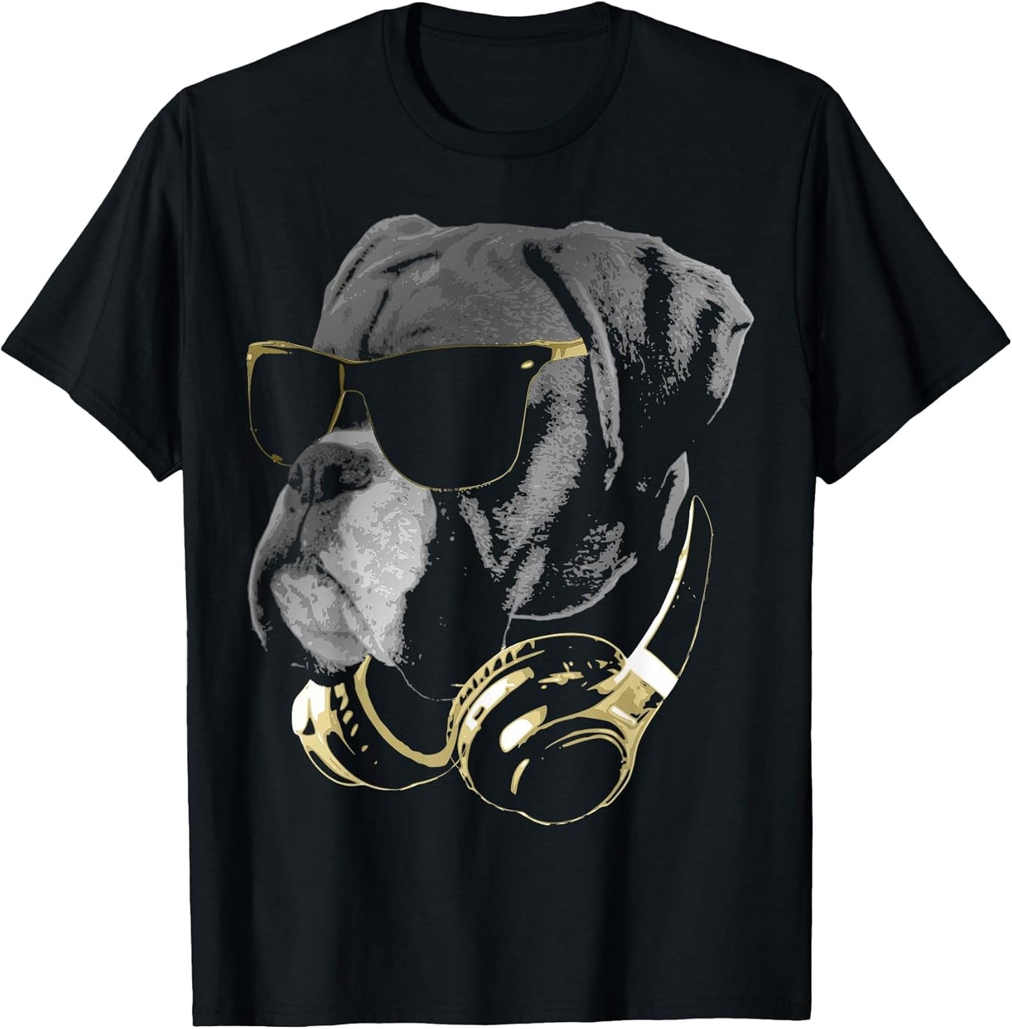 Boxer Dog with Sunglasses and Headphones