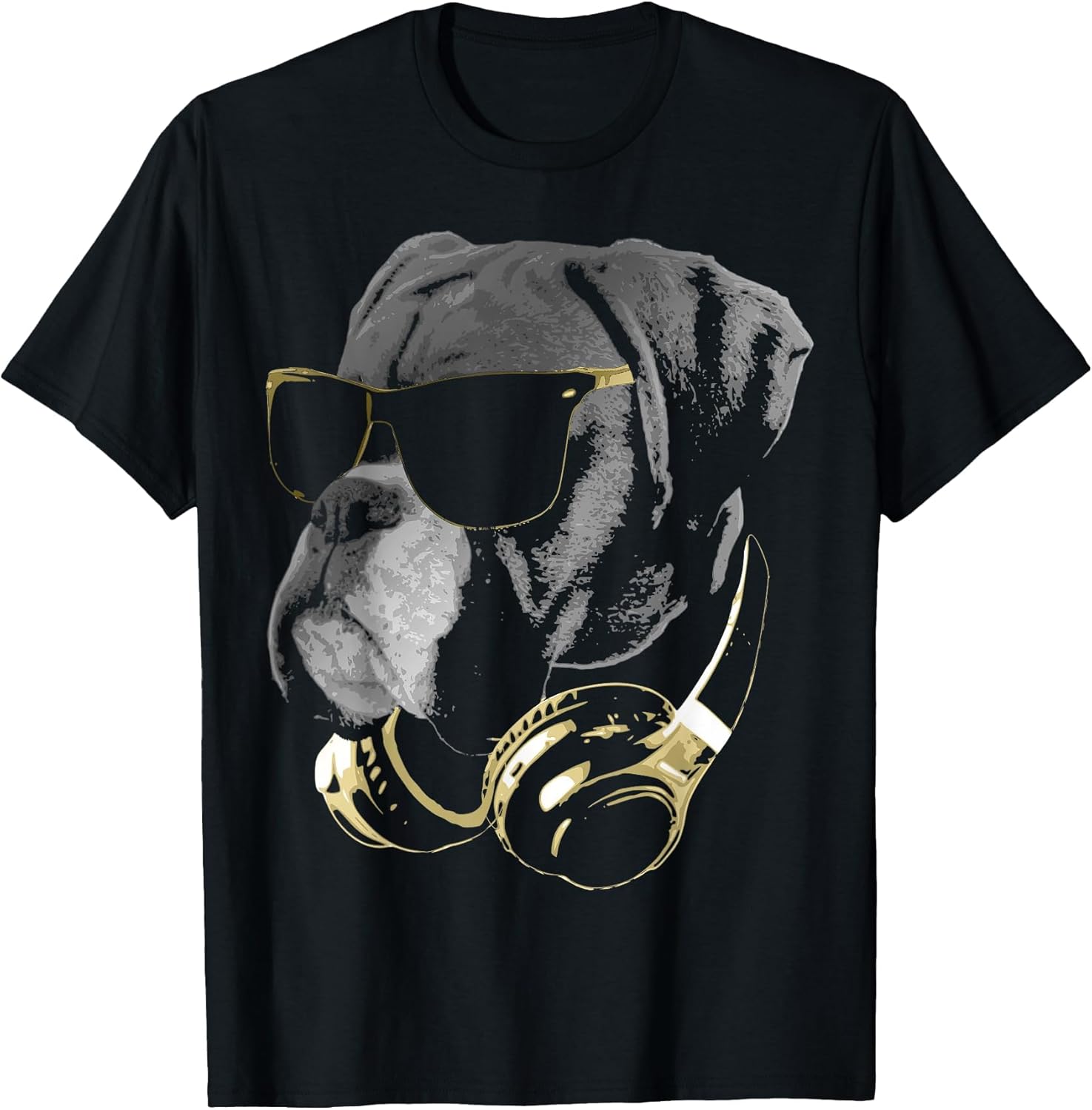 Boxer Dog with Sunglasses and Headphones
