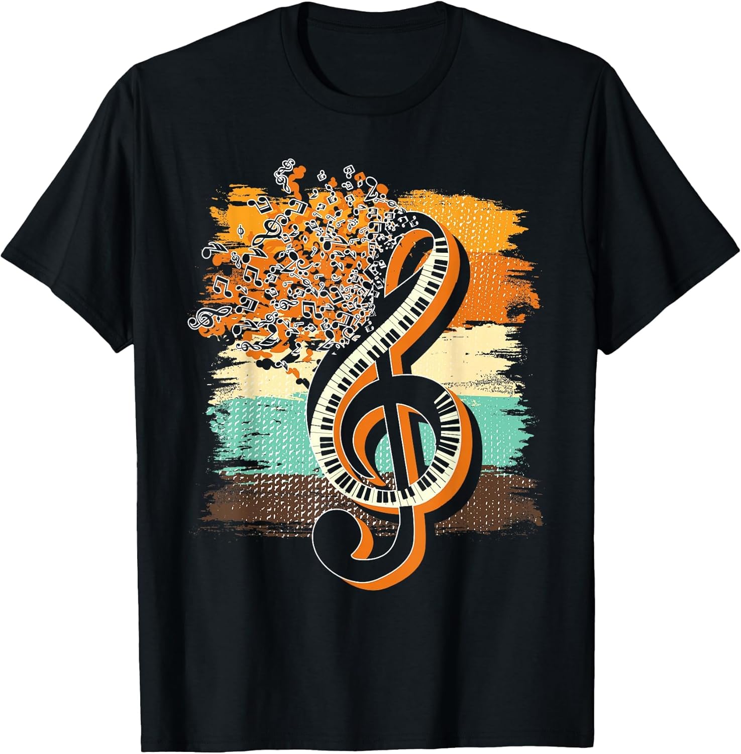 Retro Musician Music Notes Piano Keys Treble Clef Music