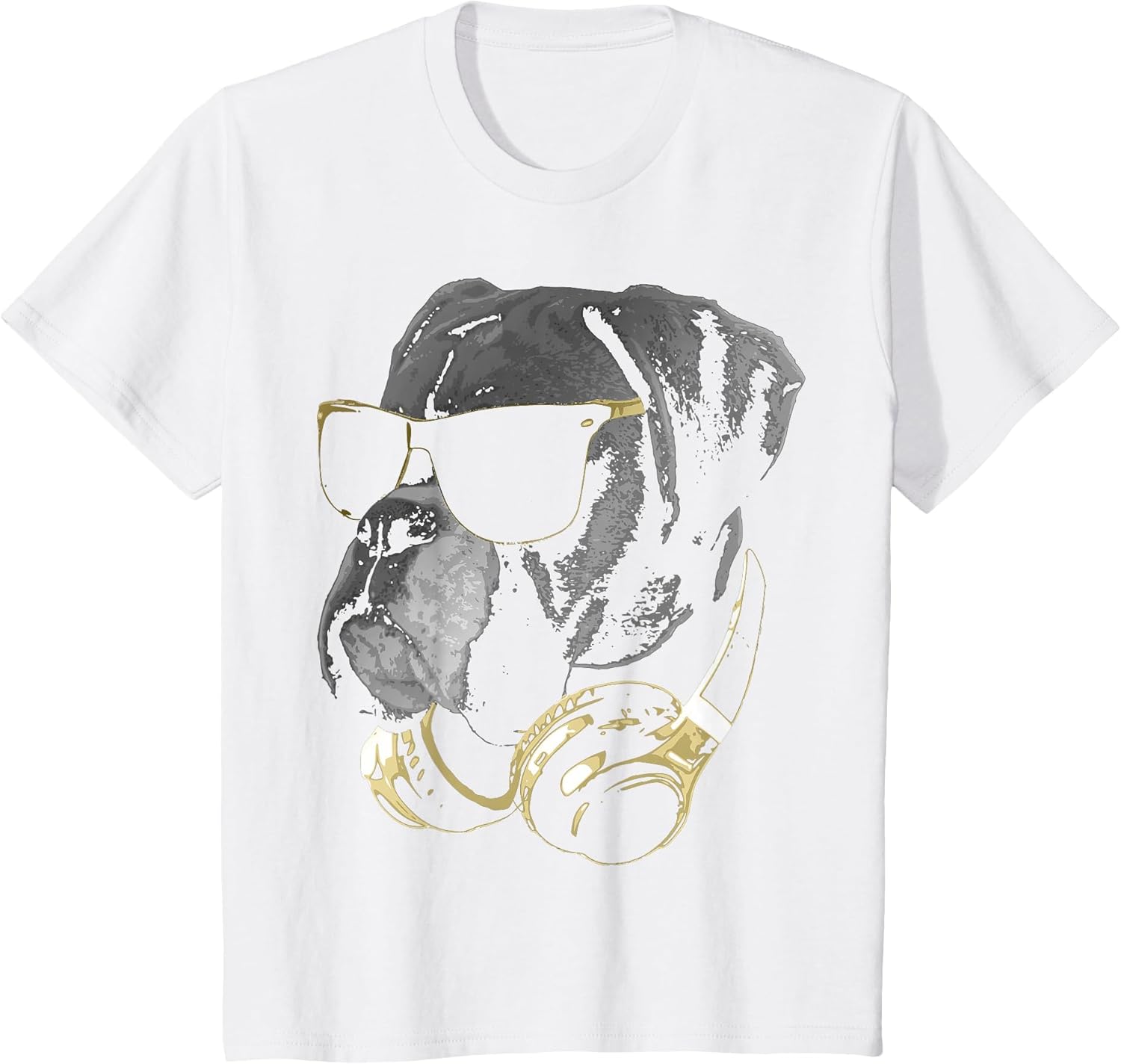 Boxer Dog with Sunglasses and Headphones
