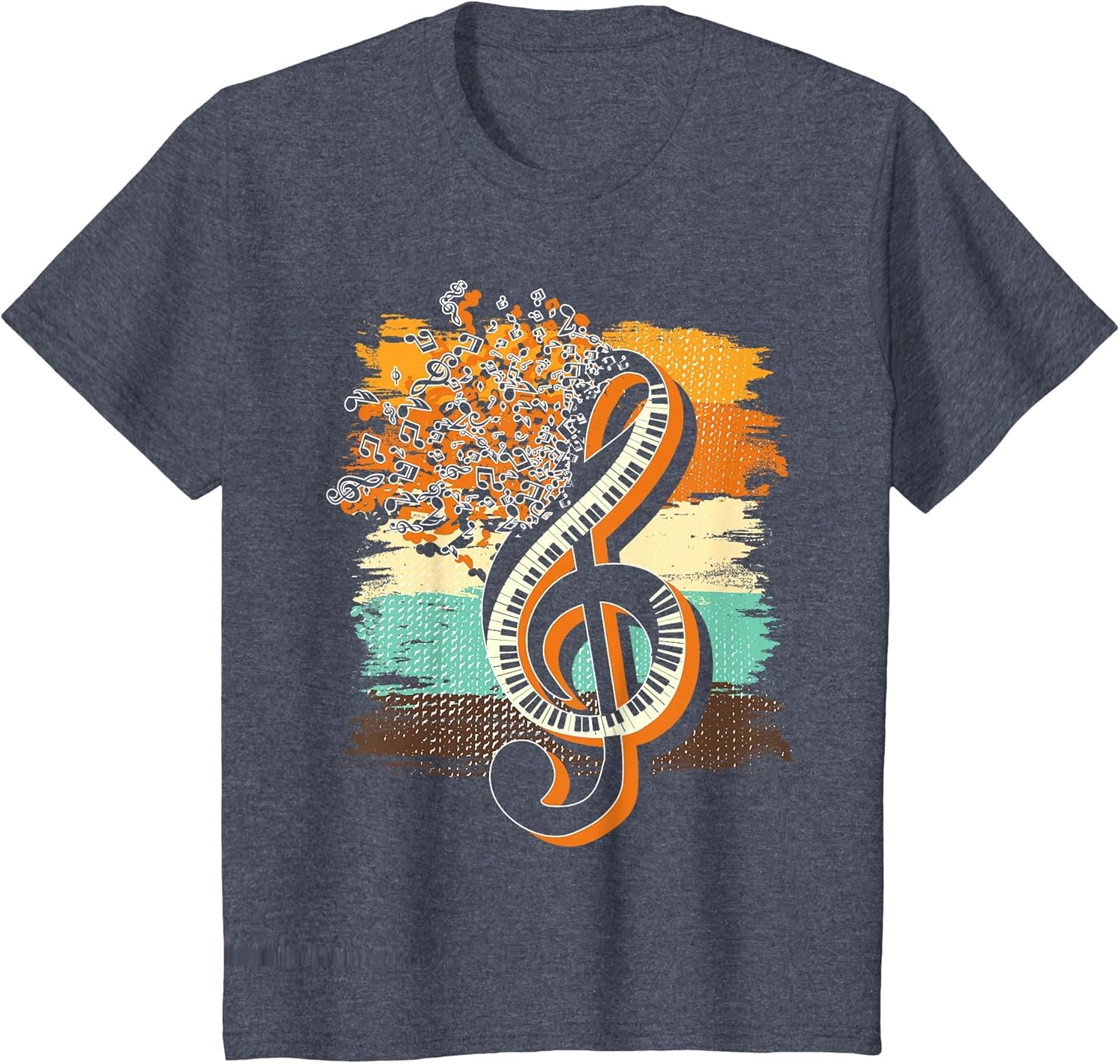 Retro Musician Music Notes Piano Keys Treble Clef Music