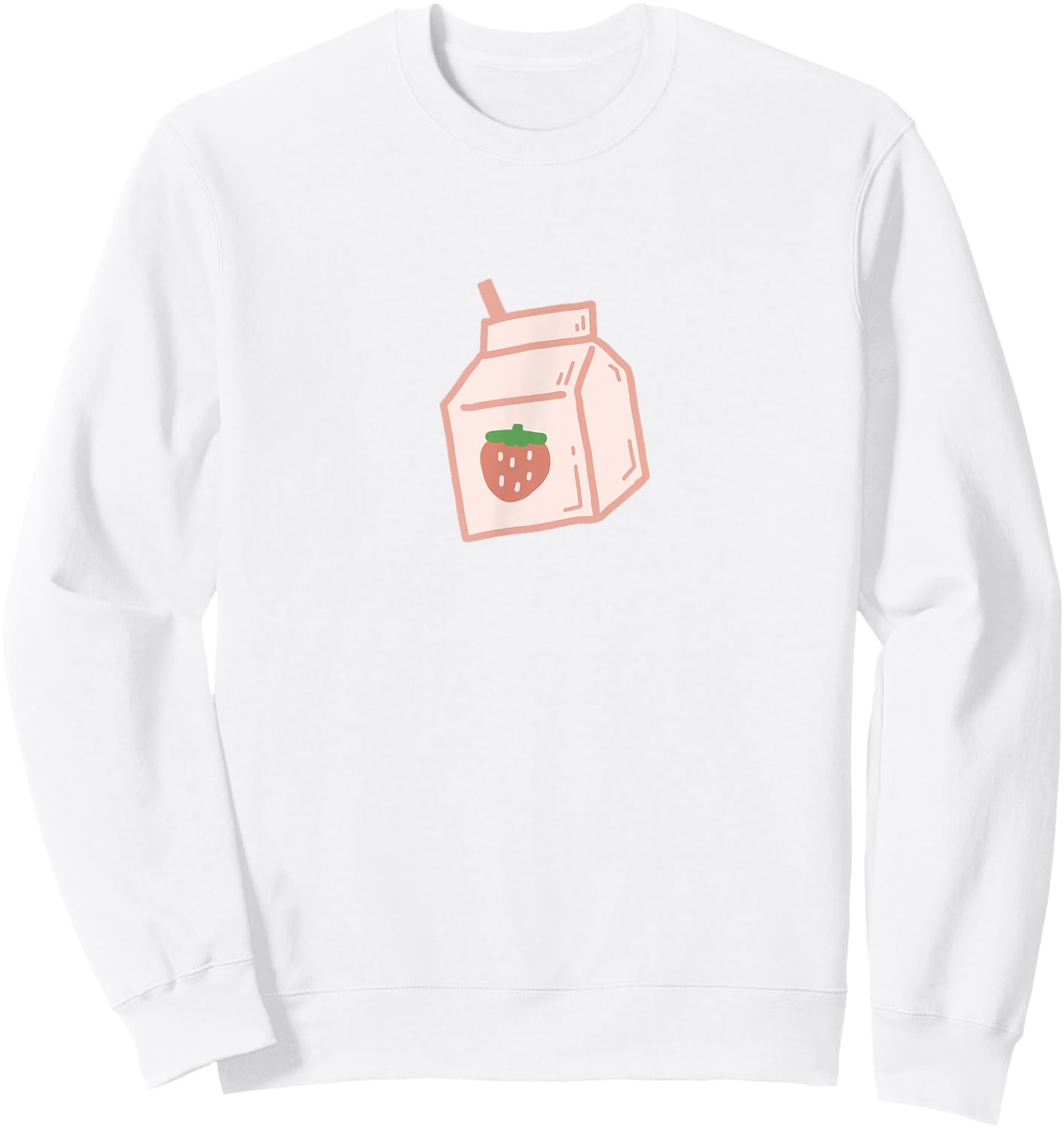 Cute Pink Strawberry Milk Carton Minimal Kawaii Aesthetic Sweatshirt - Sweatshirt | White