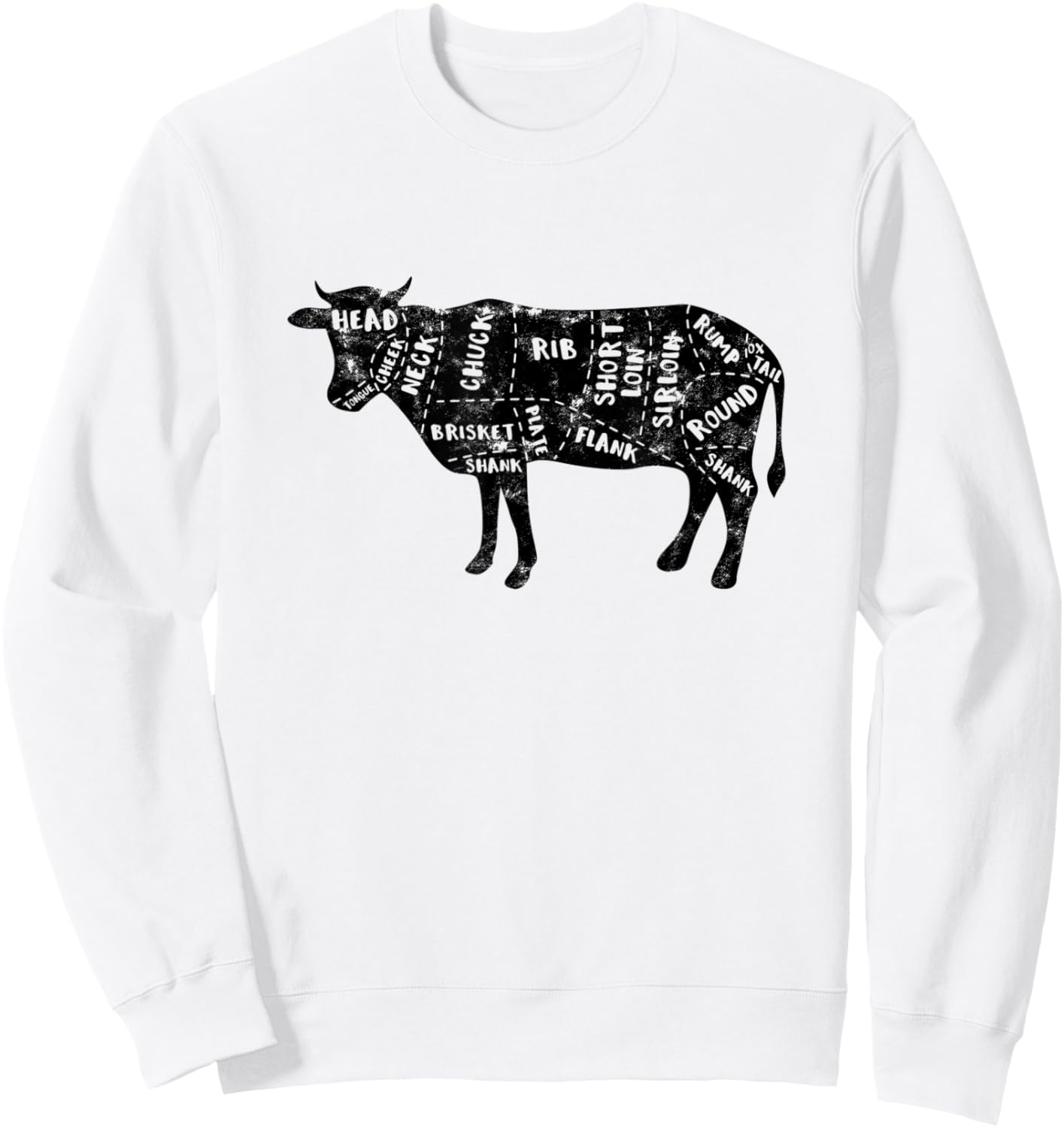 Cow Butcher Beef Cuts Diagram - Meat Cutting Cooking Butcher Sweatshirt - Sweatshirt | White