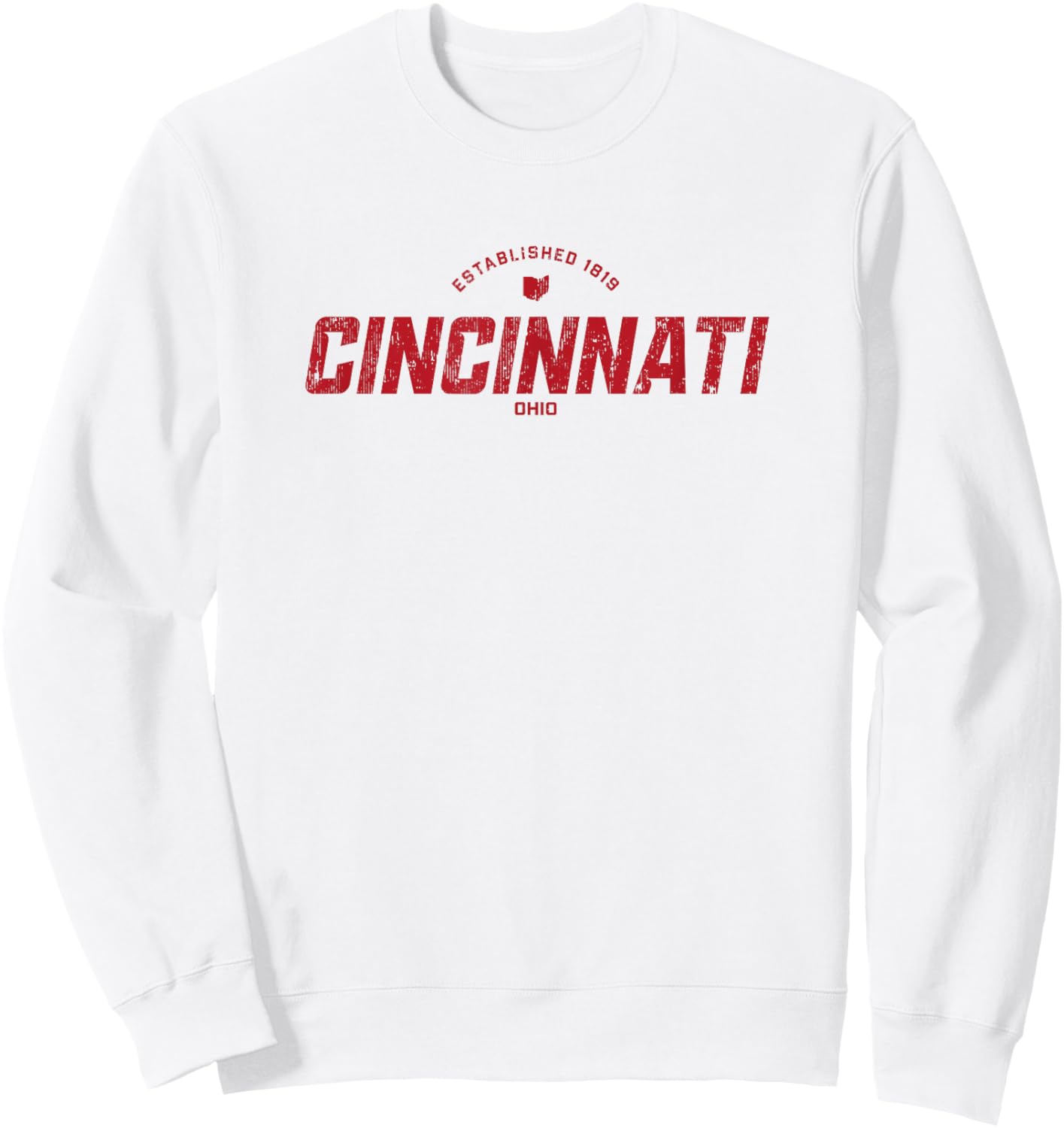 Cincinnati Ohio OH Vintage Athletic Red Sports Logo Sweatshirt - Sweatshirt | White
