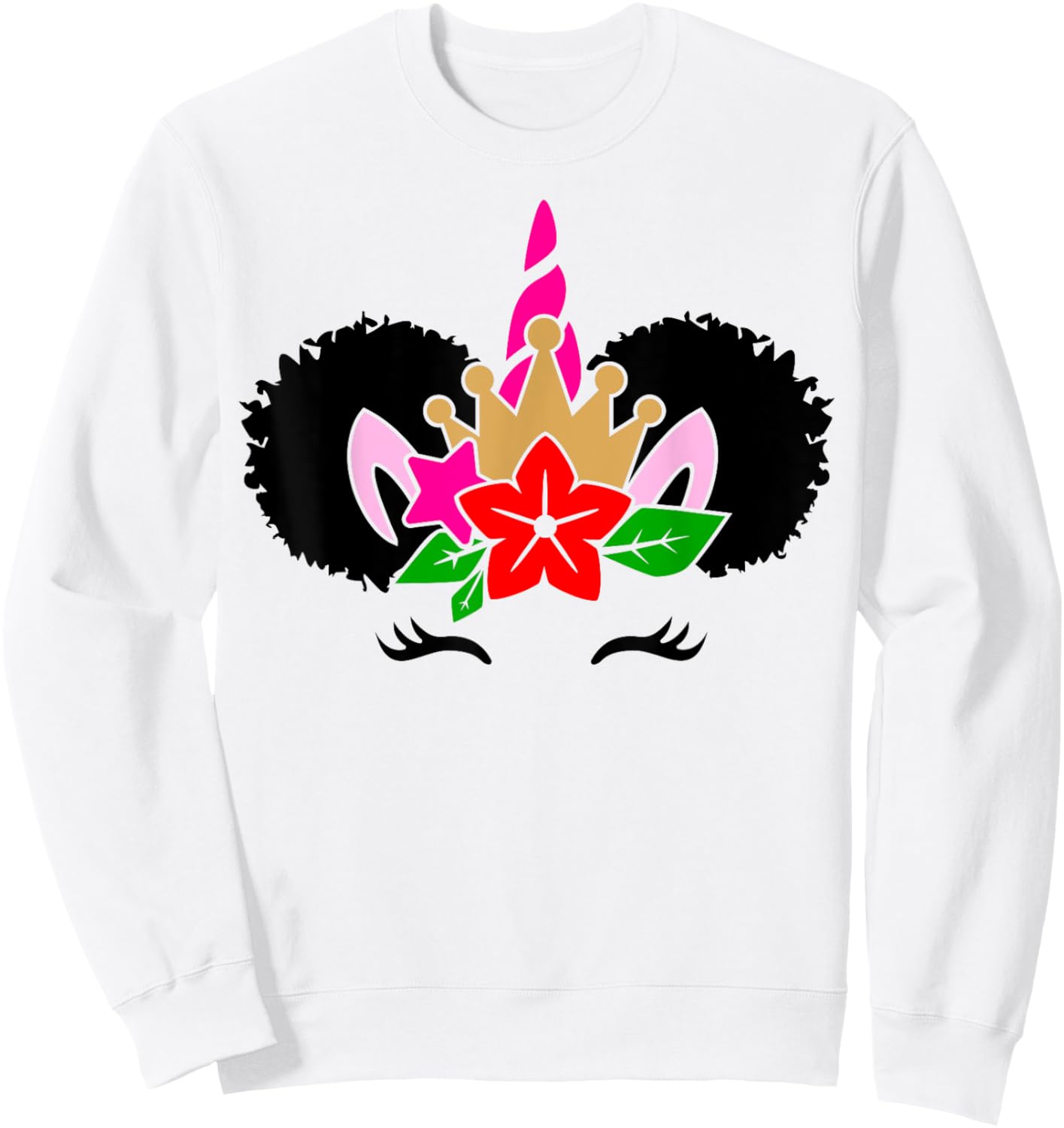 Black Girl Cute Unicorn Afro Hair Puffs Women Melanin Sweatshirt - Sweatshirt | White