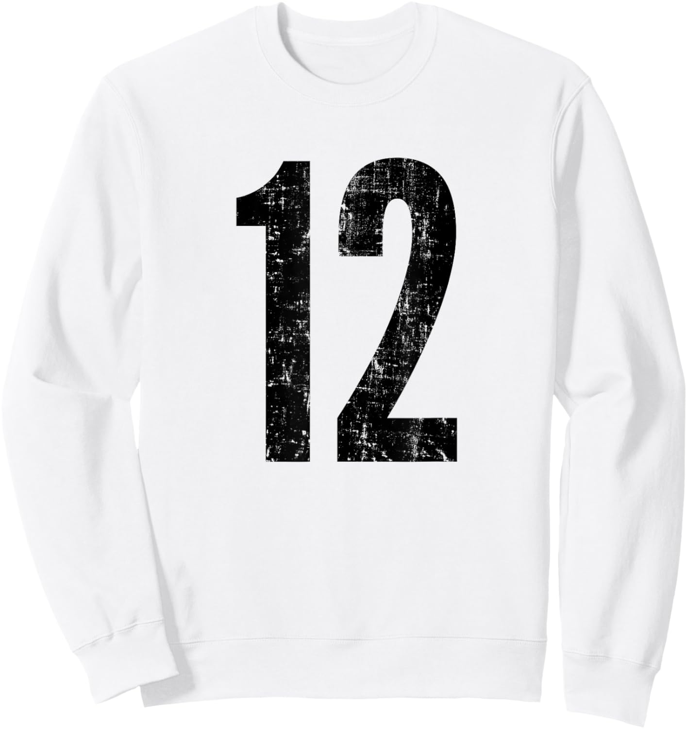 Number 12 Distressed Vintage Twelve Sports Training Practice Sweatshirt - Sweatshirt | White