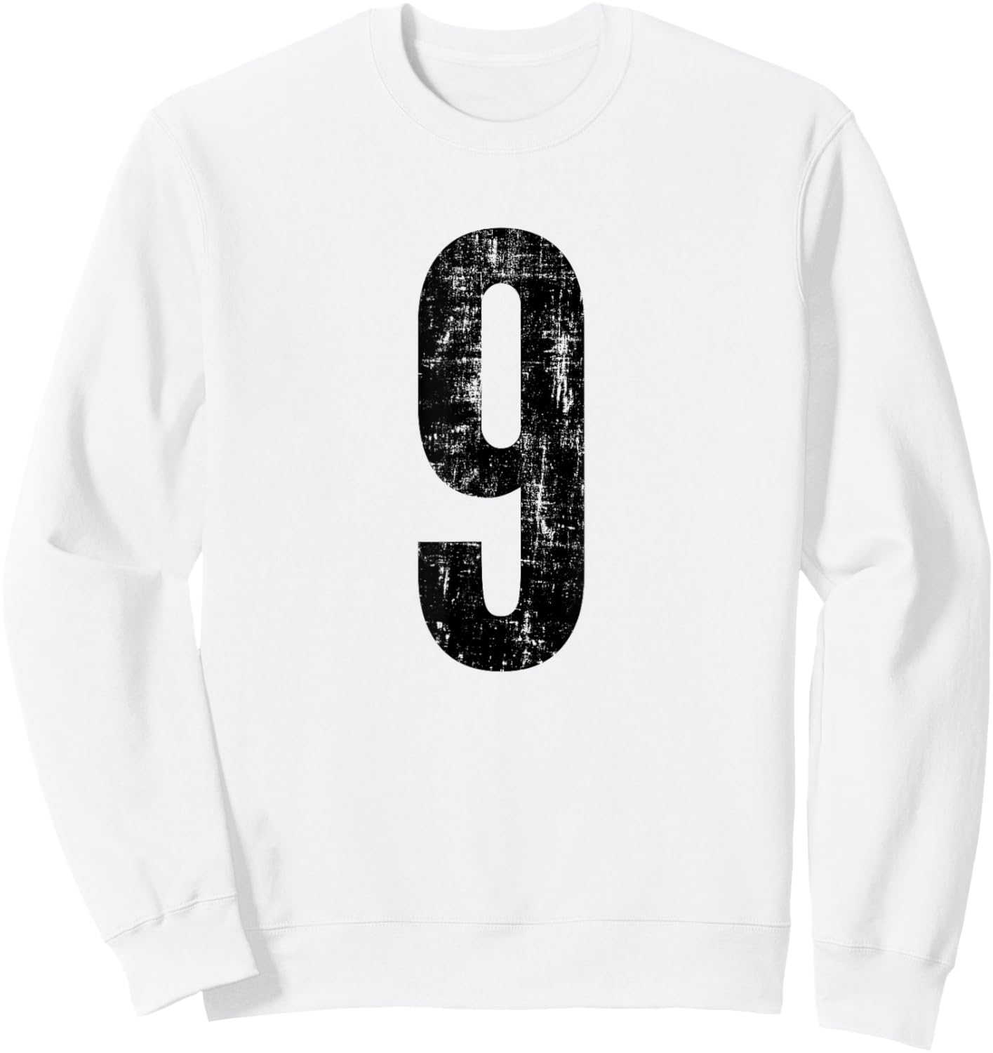 Number 9 Nine Distressed Vintage Sports Training Practice Sweatshirt - Sweatshirt | White