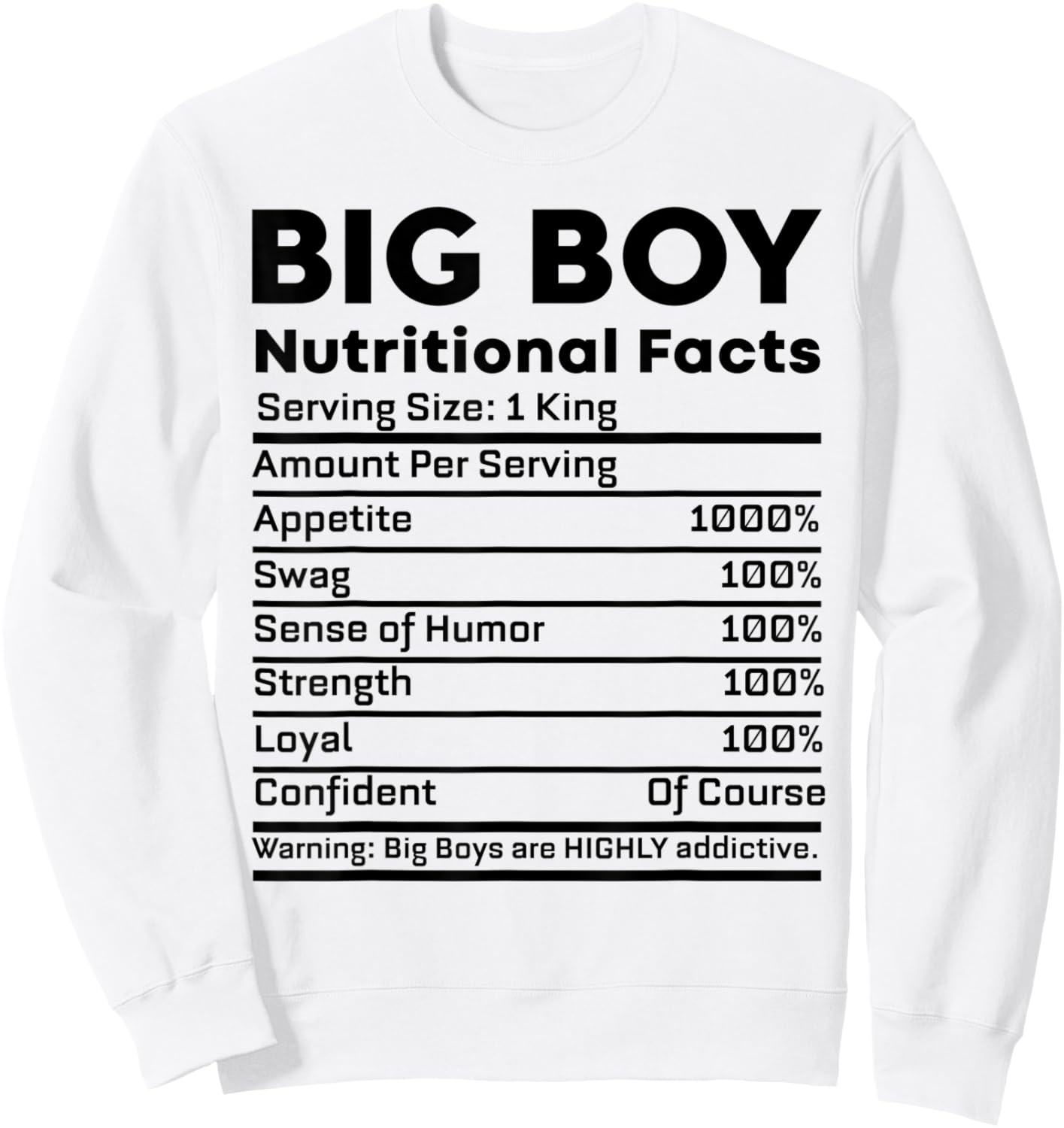 Big Boy Nutritional Facts For Boys Sweatshirt - Sweatshirt | White