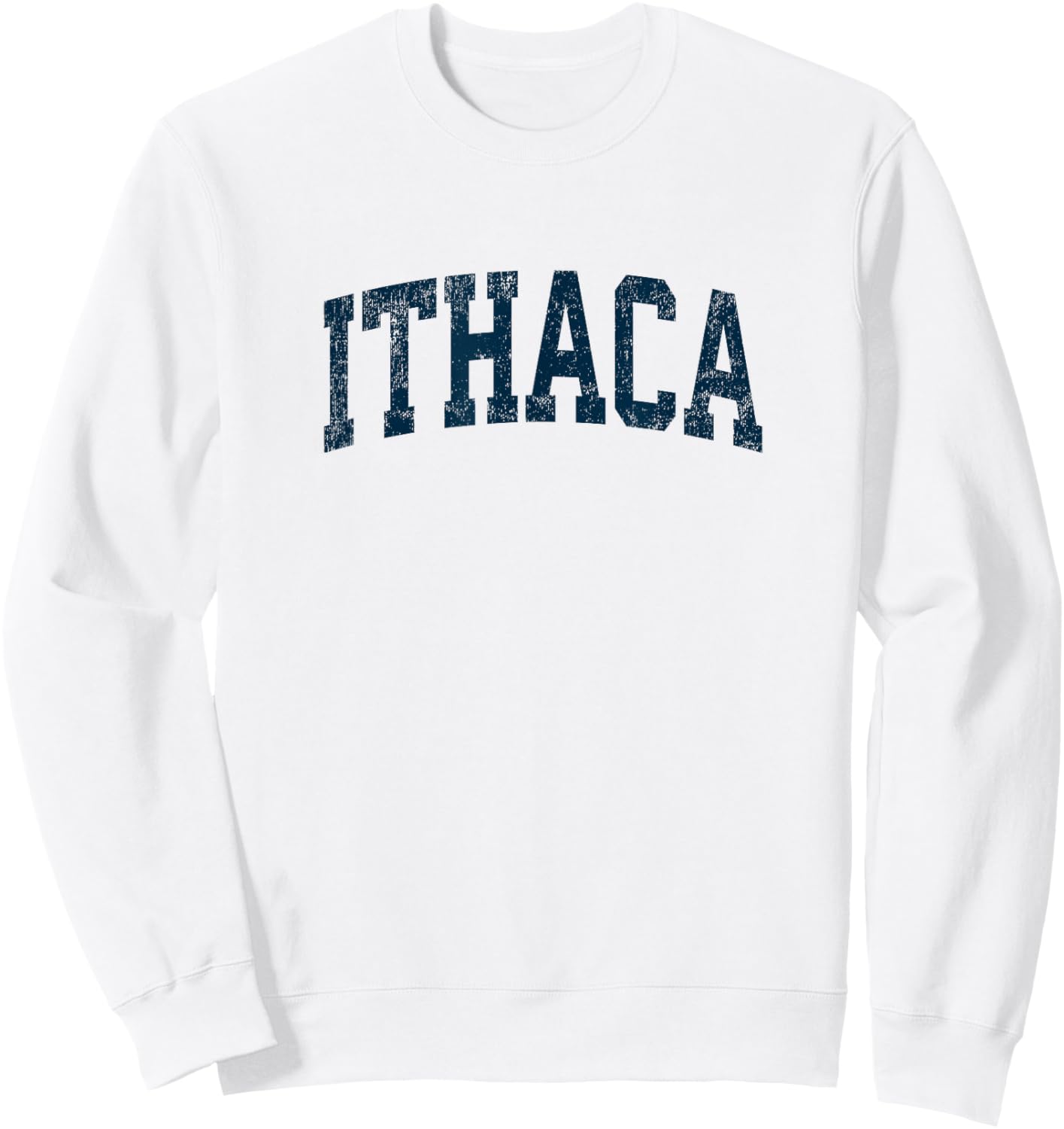 Ithaca New York NY Vintage Athletic Sports Navy Design Sweatshirt - Sweatshirt | White