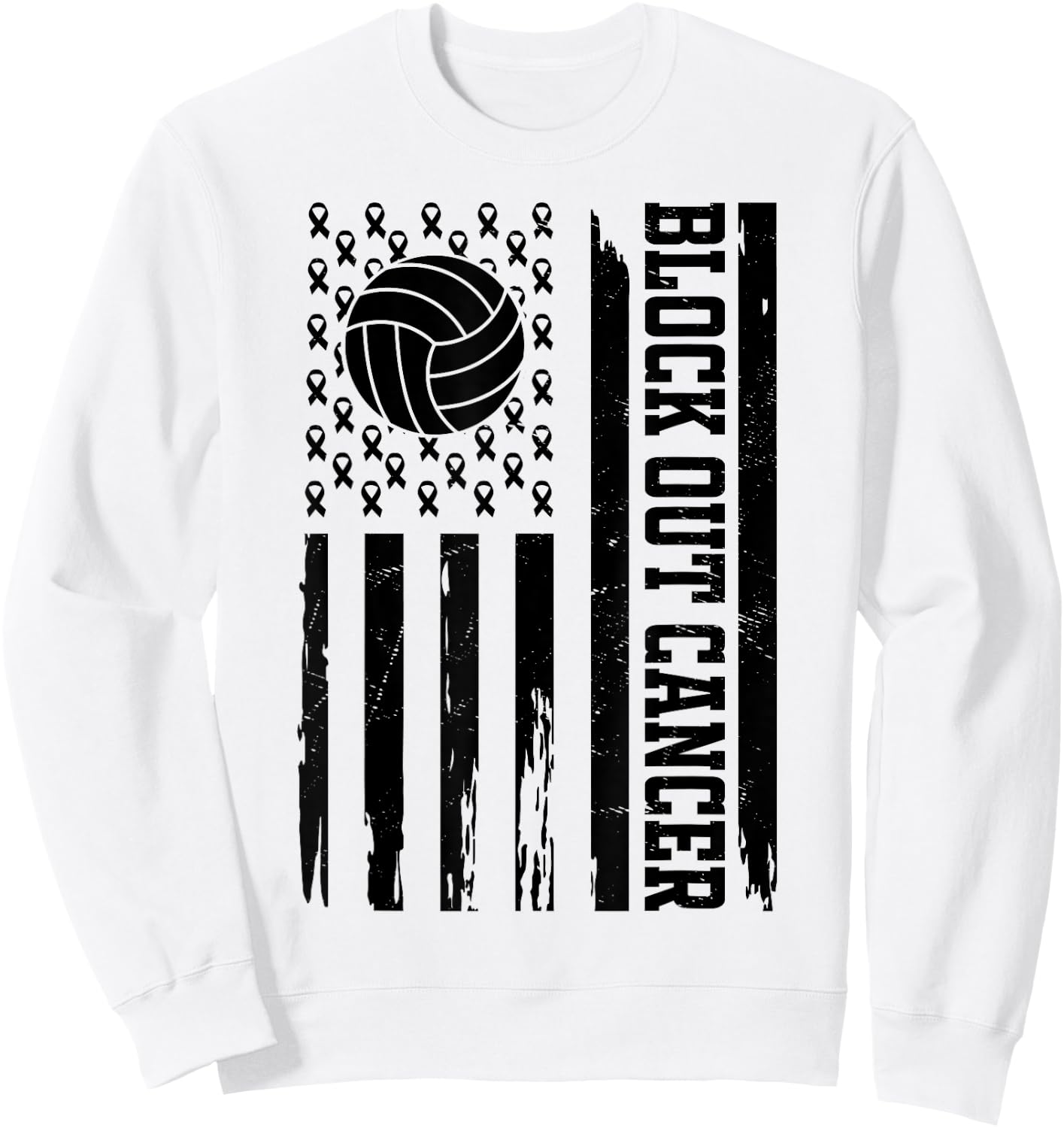 Volleyball Breast Cancer Awareness Block Out Cancer Sweatshirt - Sweatshirt | White