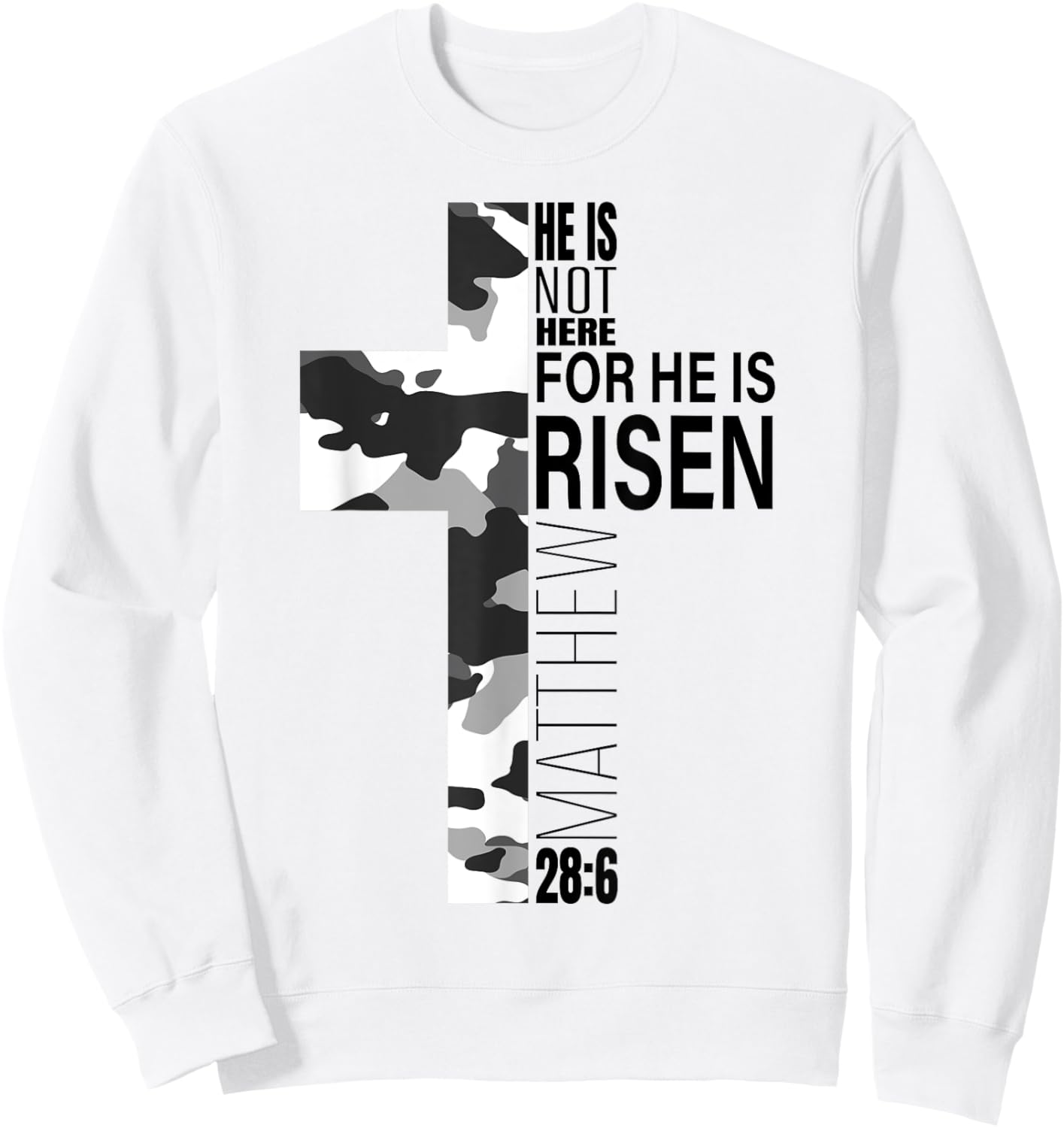 Cool Religious He Is Risen Christian Easter Verse Camo Cross Sweatshirt - Sweatshirt | White