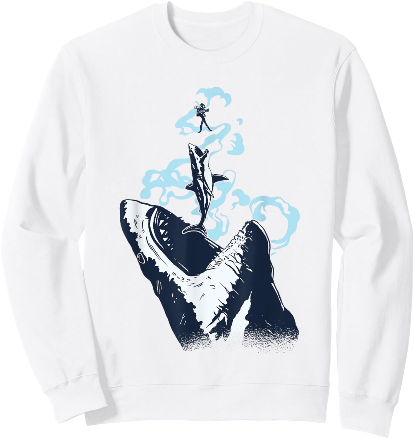 Diver, White Great Shark, Shark Diving Sweatshirt - Sweatshirt | White