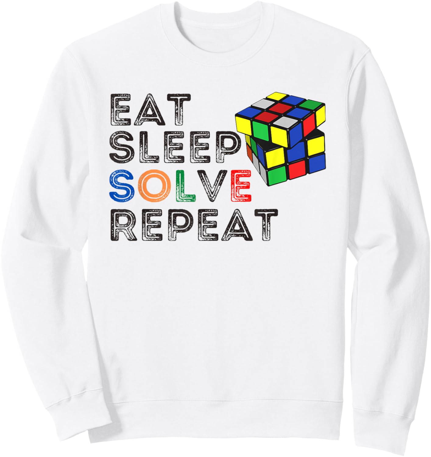Eat Sleep Solve Repeat Retro Speedcubing Cubing Puzzle Cube Sweatshirt - Sweatshirt | White