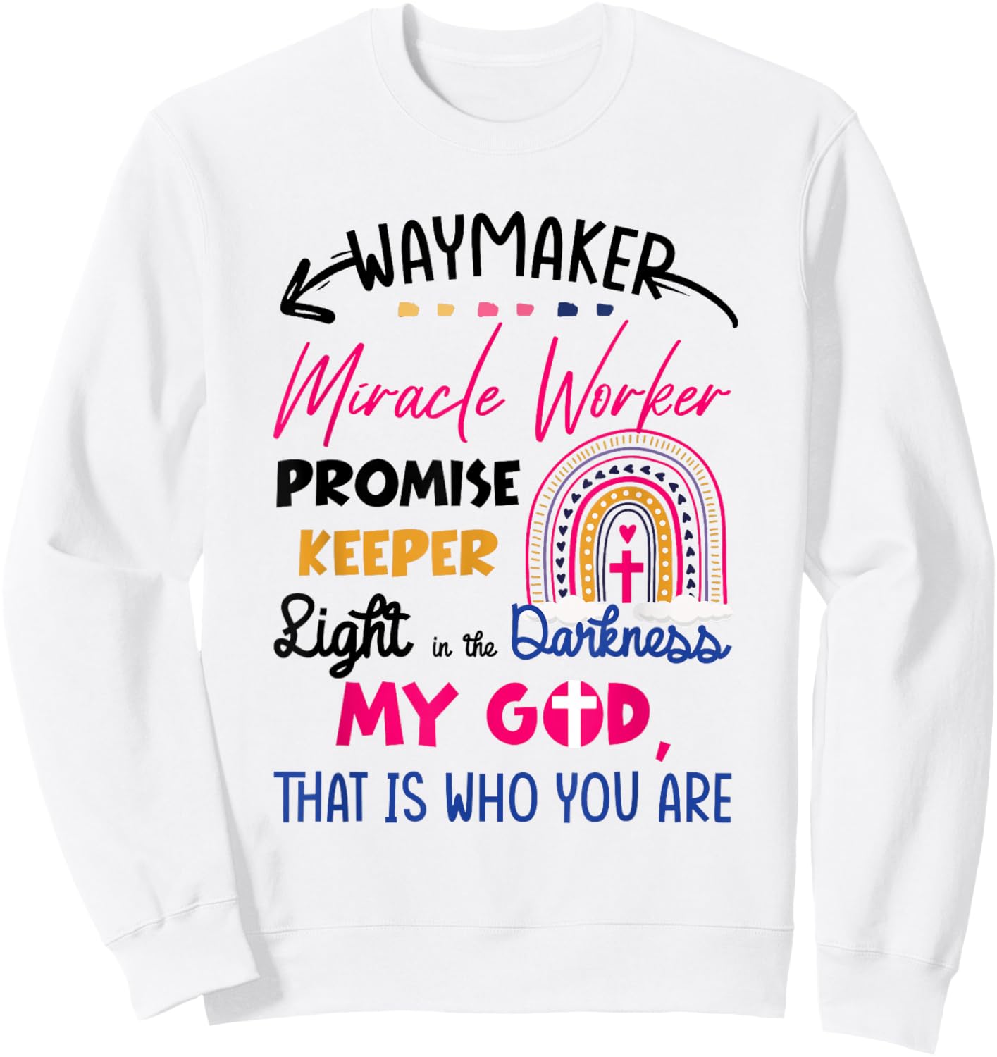 Kids Waymaker Miracle Worker Rainbow Boho Christian Sweatshirt - Sweatshirt | White