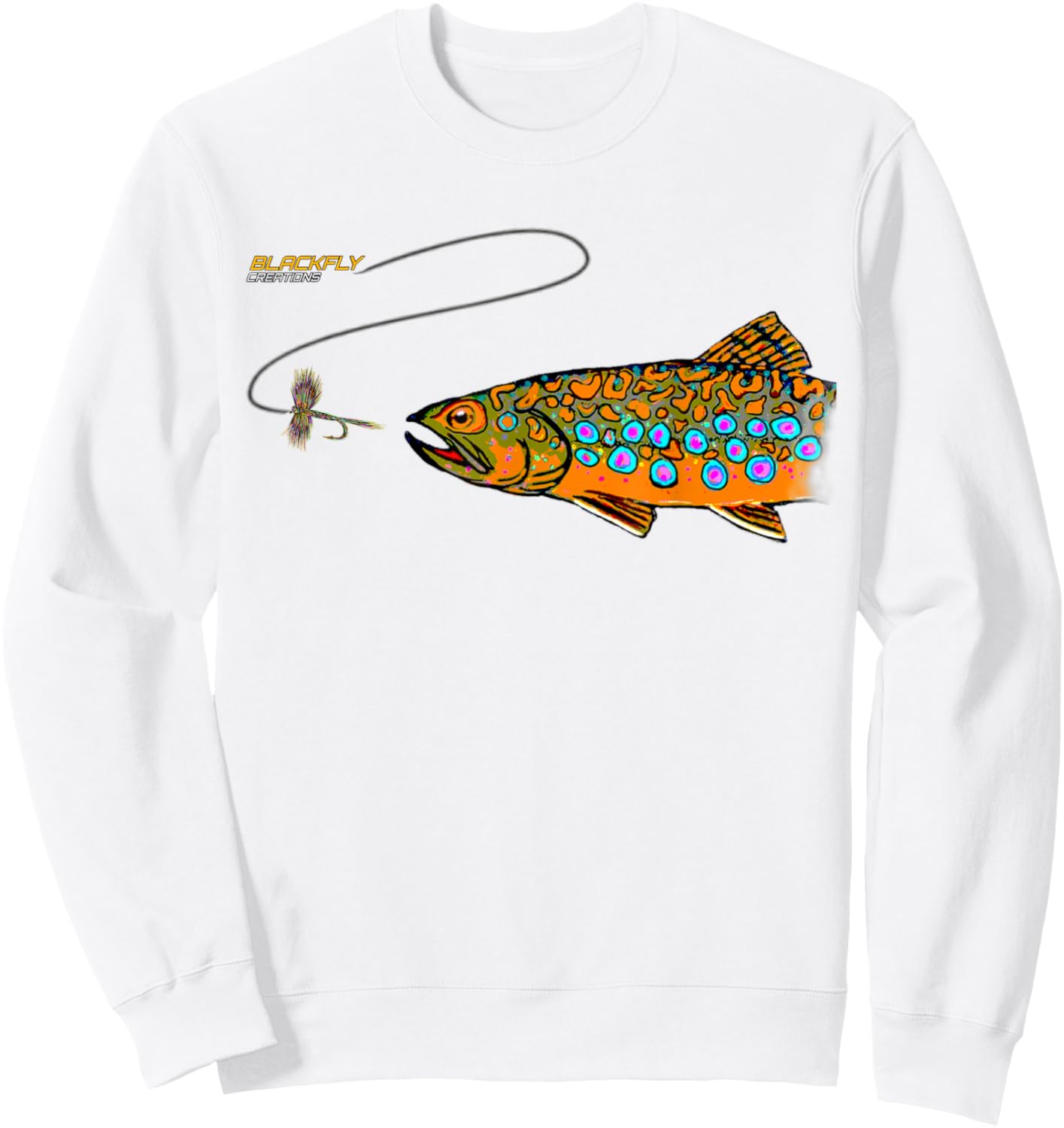 Brook Trout Fly Fishing Shirts Gifts by Black Fly Sweatshirt - Sweatshirt | White