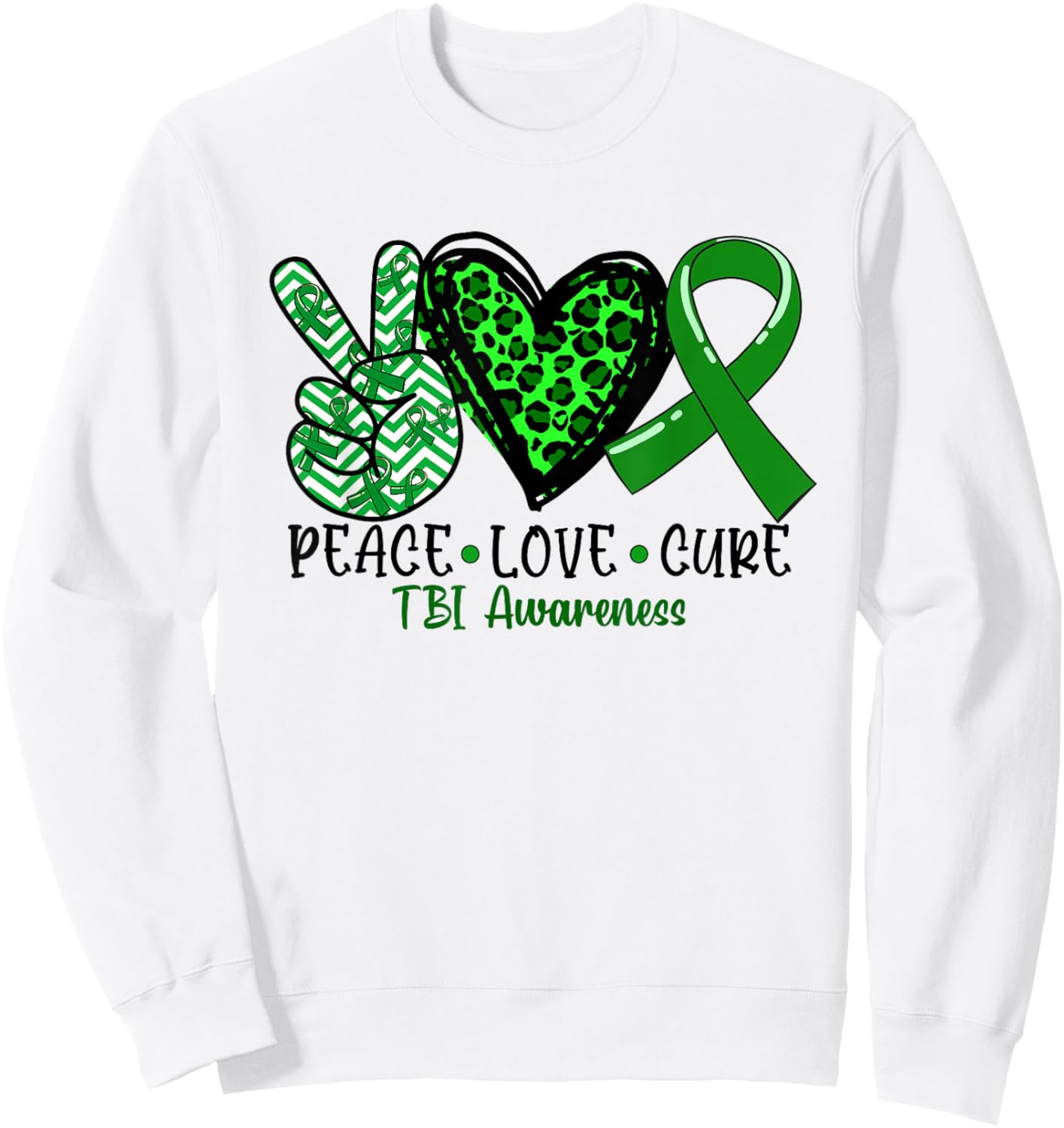 Peace Love Cure TBI Traumatic Brain Injury Awareness Sweatshirt - Sweatshirt | White