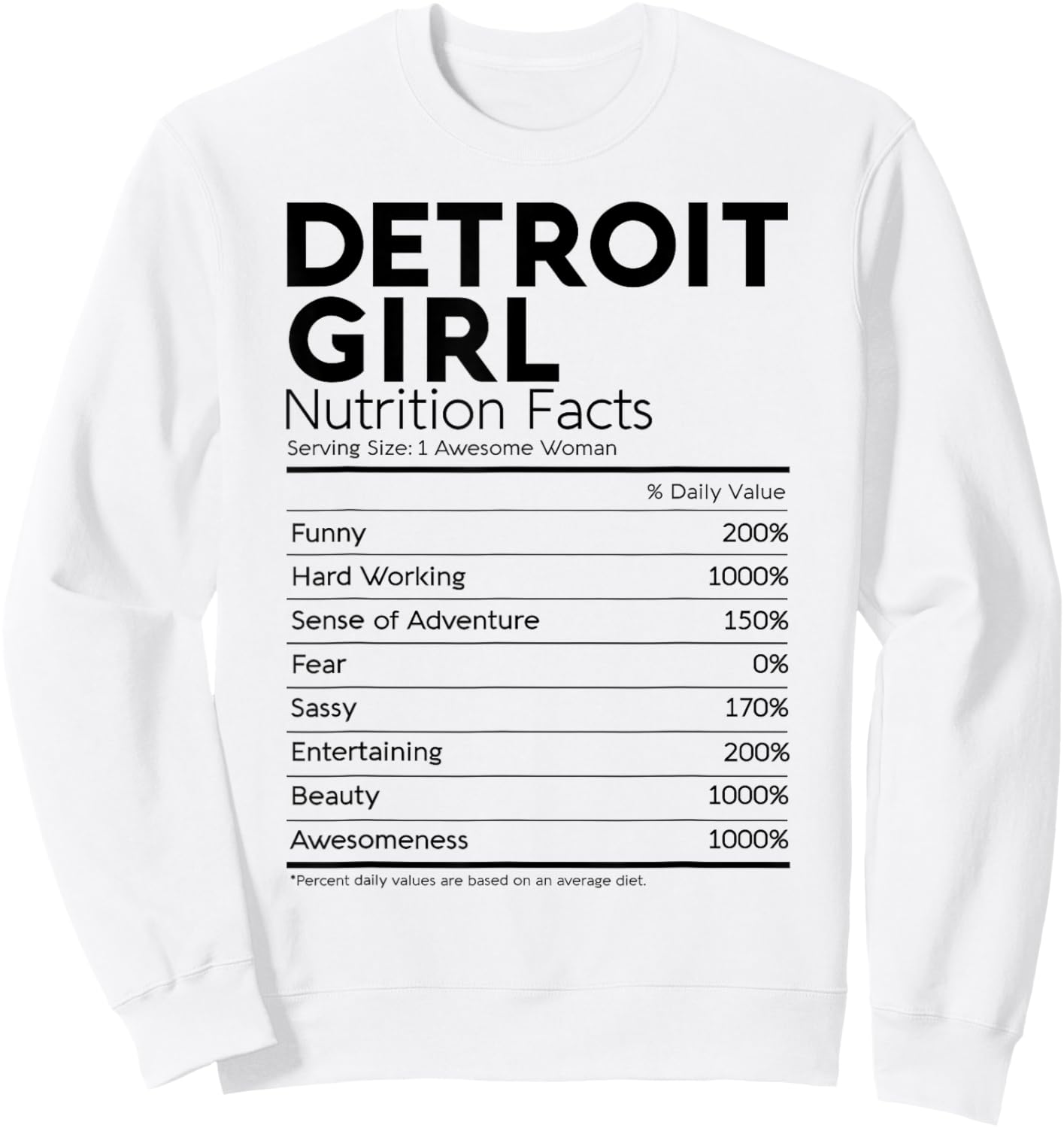 Detroit Girl Nutrition Facts Michigan Women Girl Funny Home Sweatshirt - Sweatshirt | White