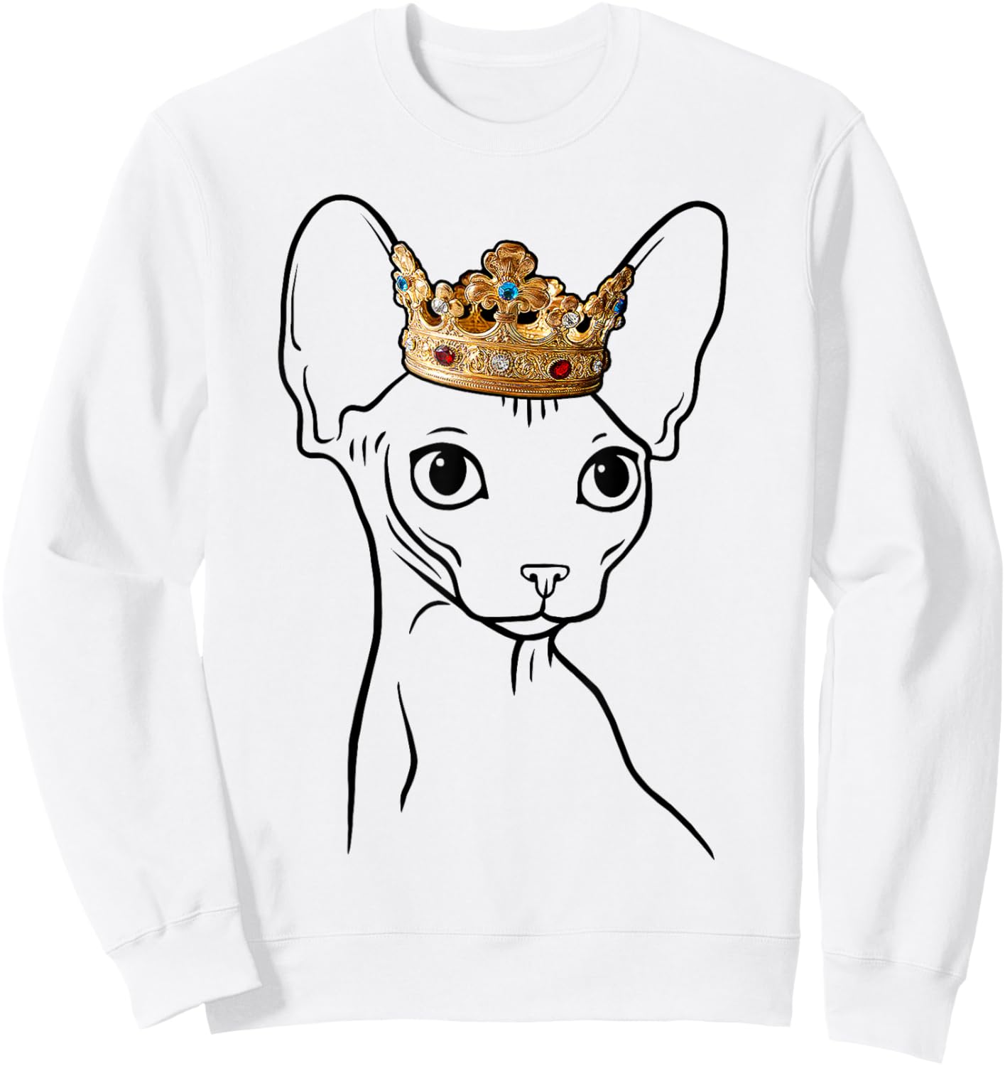 Sphynx Cat Wearing Crown Men Women Girls Kids Sweatshirt - Sweatshirt | White