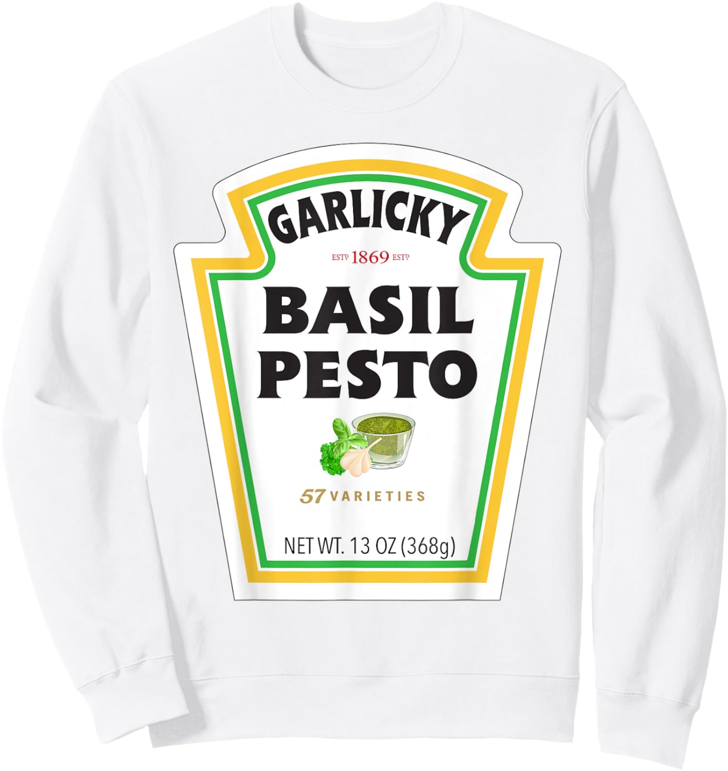 Basil Pesto Sauce Bottle Label Funny Halloween Costume Sweatshirt - Sweatshirt | White