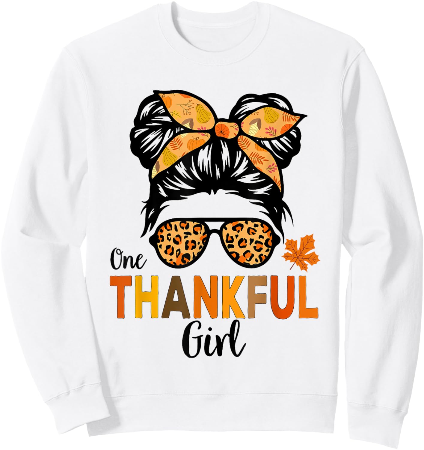 Thanksgiving Shirts for Girls Kids Thankful Girl Messy Bun Sweatshirt - Sweatshirt | White