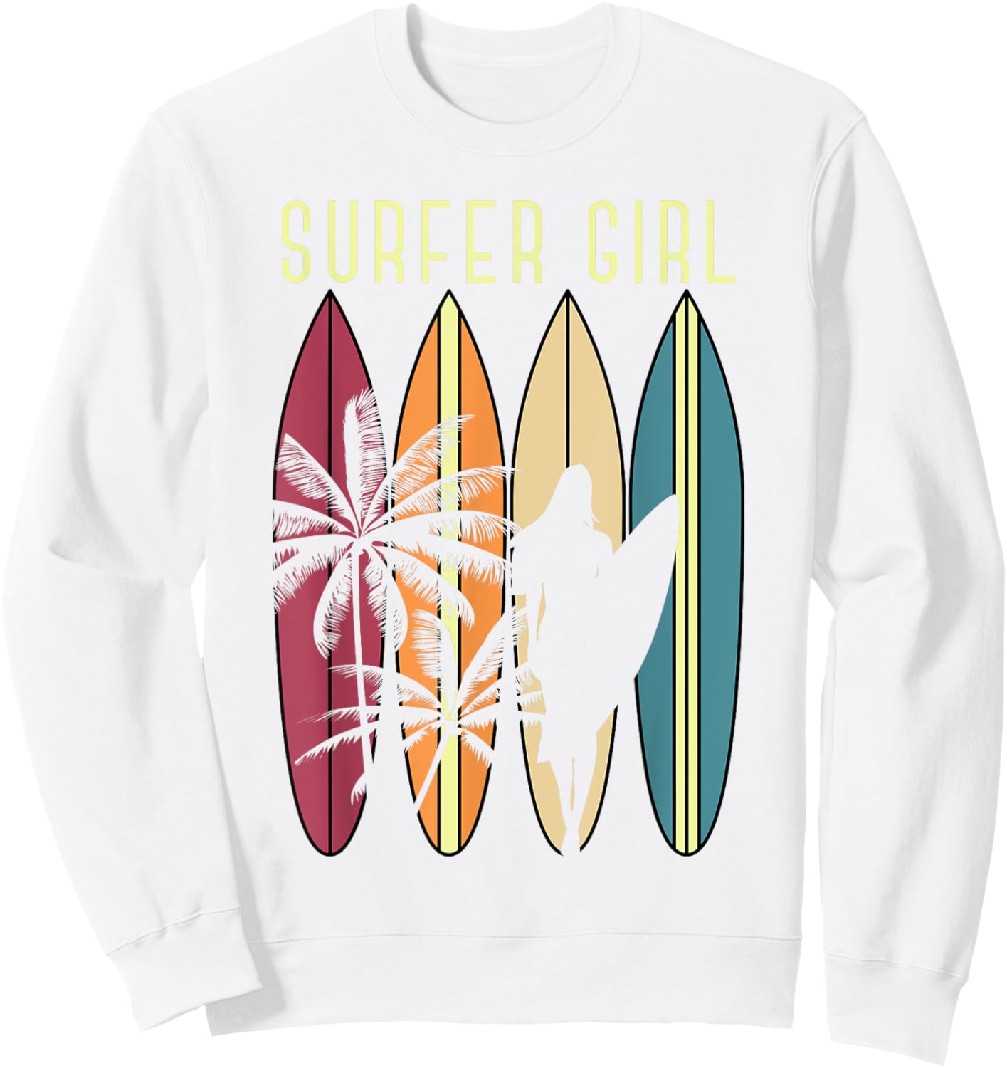 Surfer Girl Surfboard Surfing Women Girls Surf Ocean Surfing Sweatshirt - Sweatshirt | White